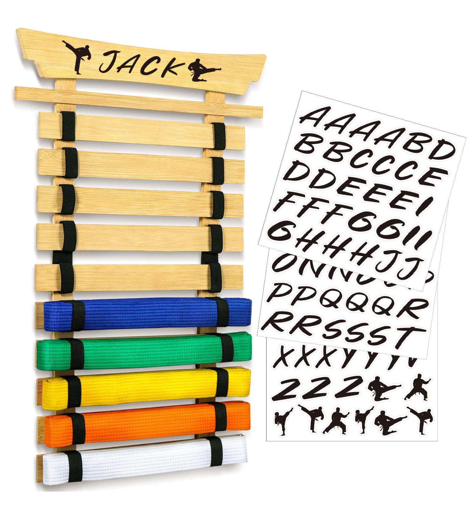 Winartton 10 Belts Bamboo Karate Belt Display Rack Hold  Taekwondo Belt Display with Stickers  Martial Arts Belt Display  No Assembly Required  Belt Holder Gift for Kids and Adult - Buy Online on GoSupps.com
