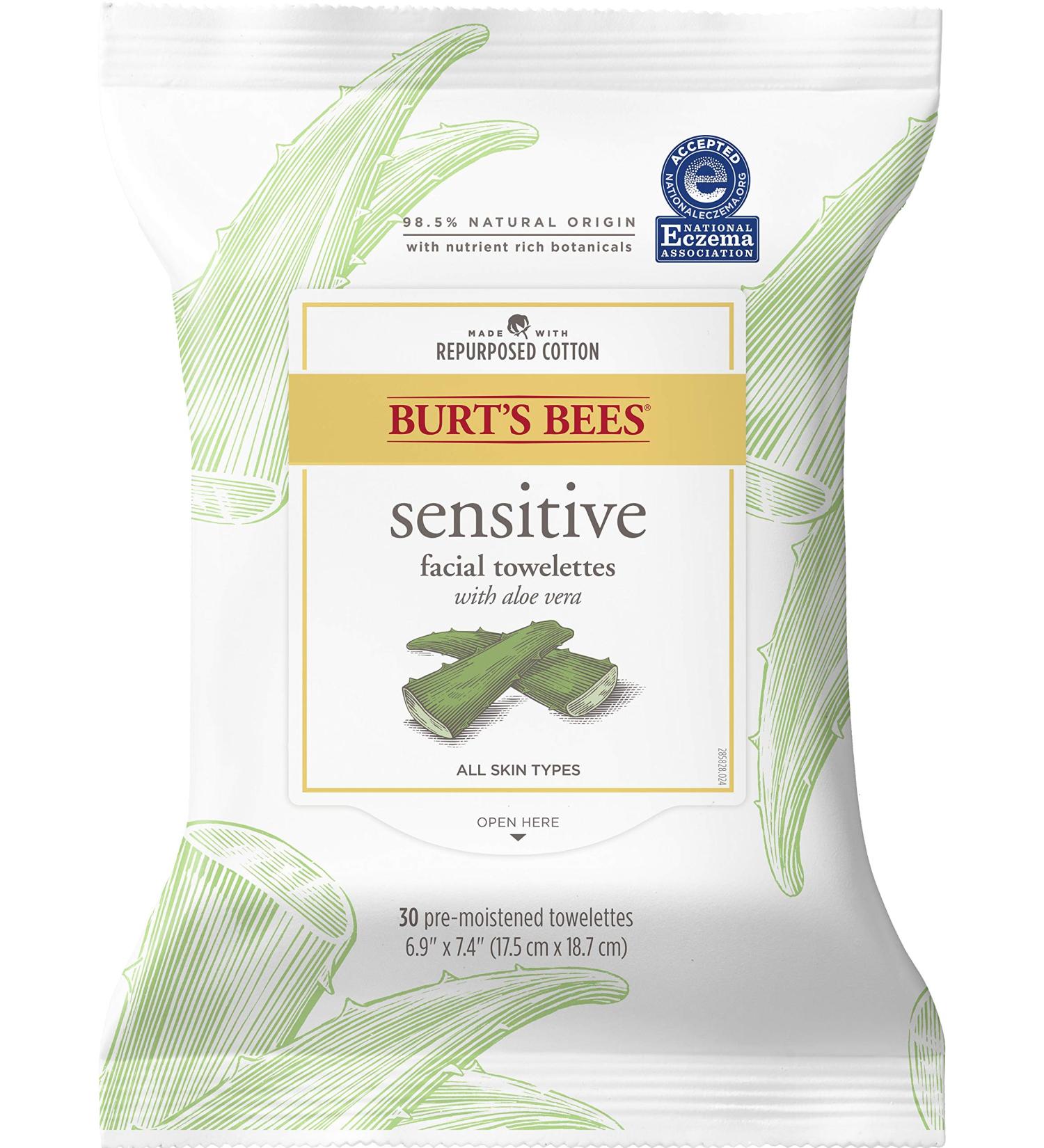 Burt's Bees Sensitive Facial Towelettes with Aloe Vera - 30 Pre-Moistened Wipes for Gentle Cleansing - Buy Online on GoSupps.com