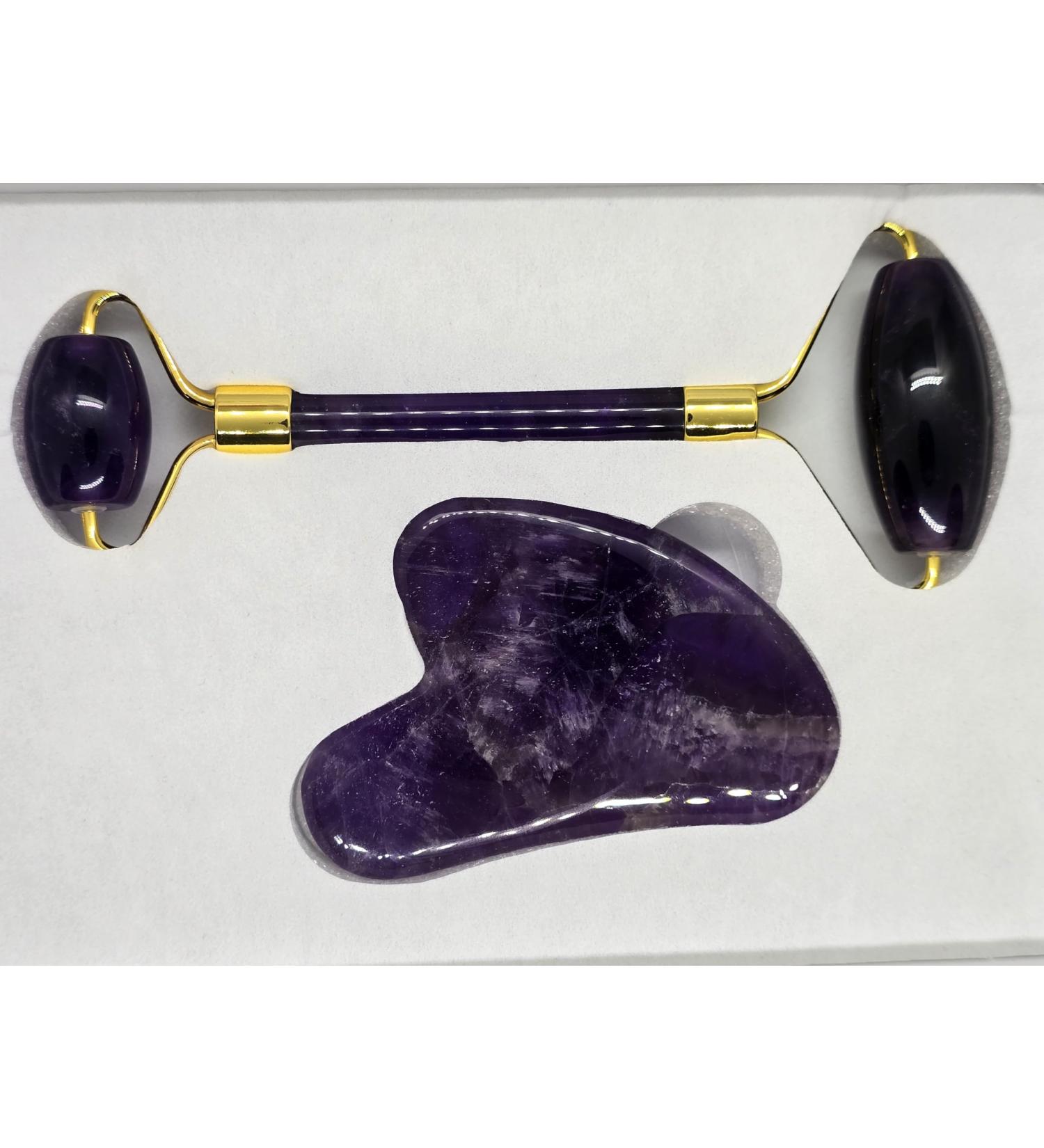 Jade Roller Gua Sha Set Natural Face Roller Skin Care Tools for Puffy Eyes Relief Anti Aging (Amethyst) - Buy Online on GoSupps.com