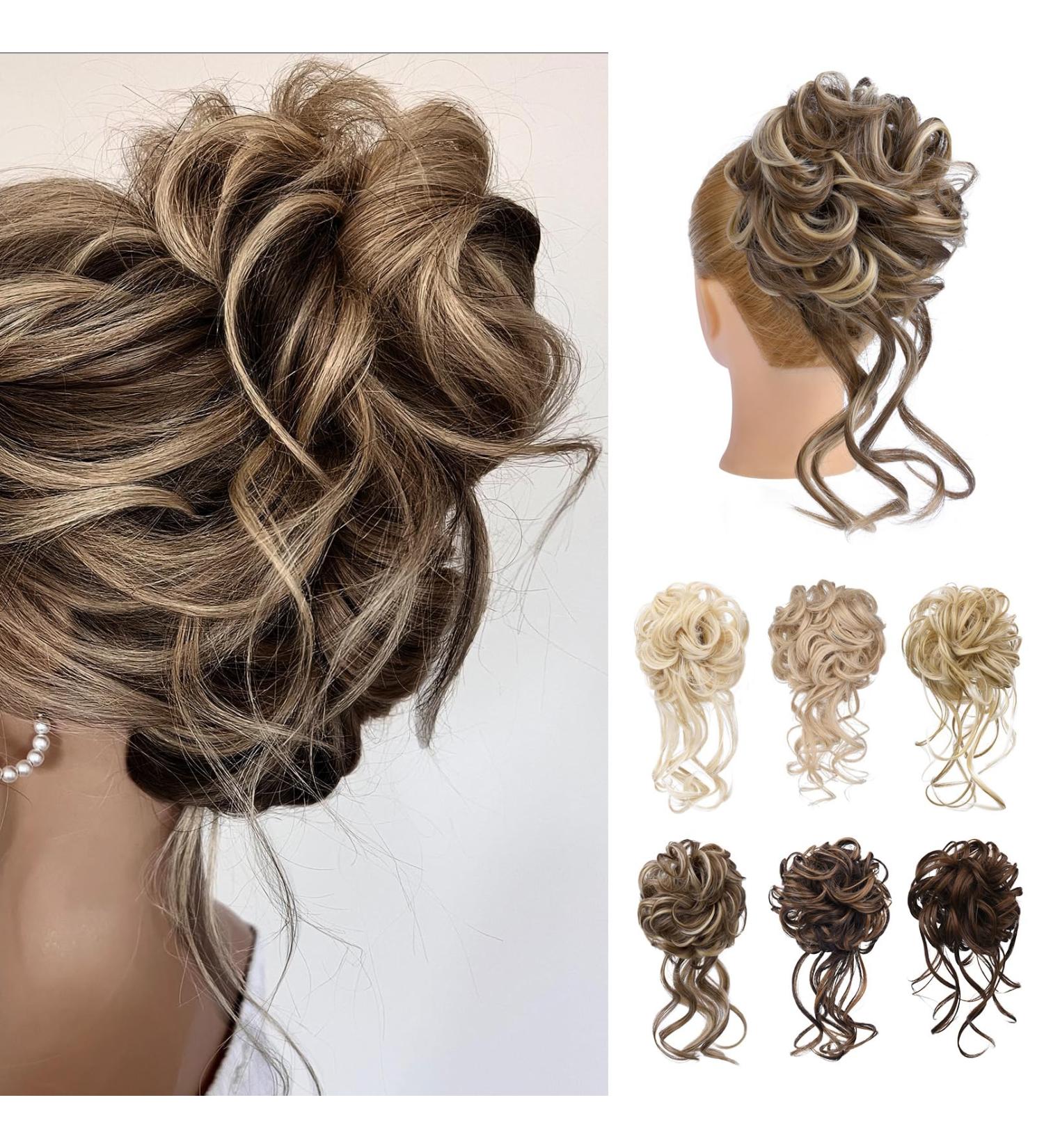 REECHO Synthetic Messy Bun Hair Piece - Light Brown with Highlights | Tousled Updo Elastic Hair Bun for Women | Donut Accessories Scrunchies - Buy Online on GoSupps.com