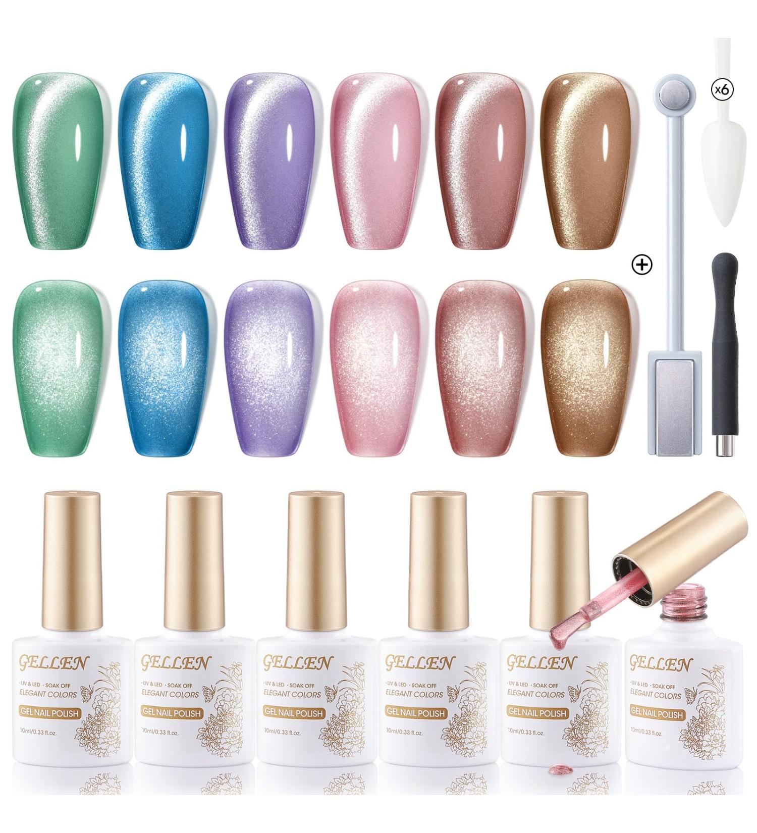 Gellen Cat Eye Gel Nail Polish Kit - Cat Eye Gel Green Blue Purple Gel Polish Kit 6 Colors Soak off Nail Gel Manicure Set 10ml - Buy Online on GoSupps.com