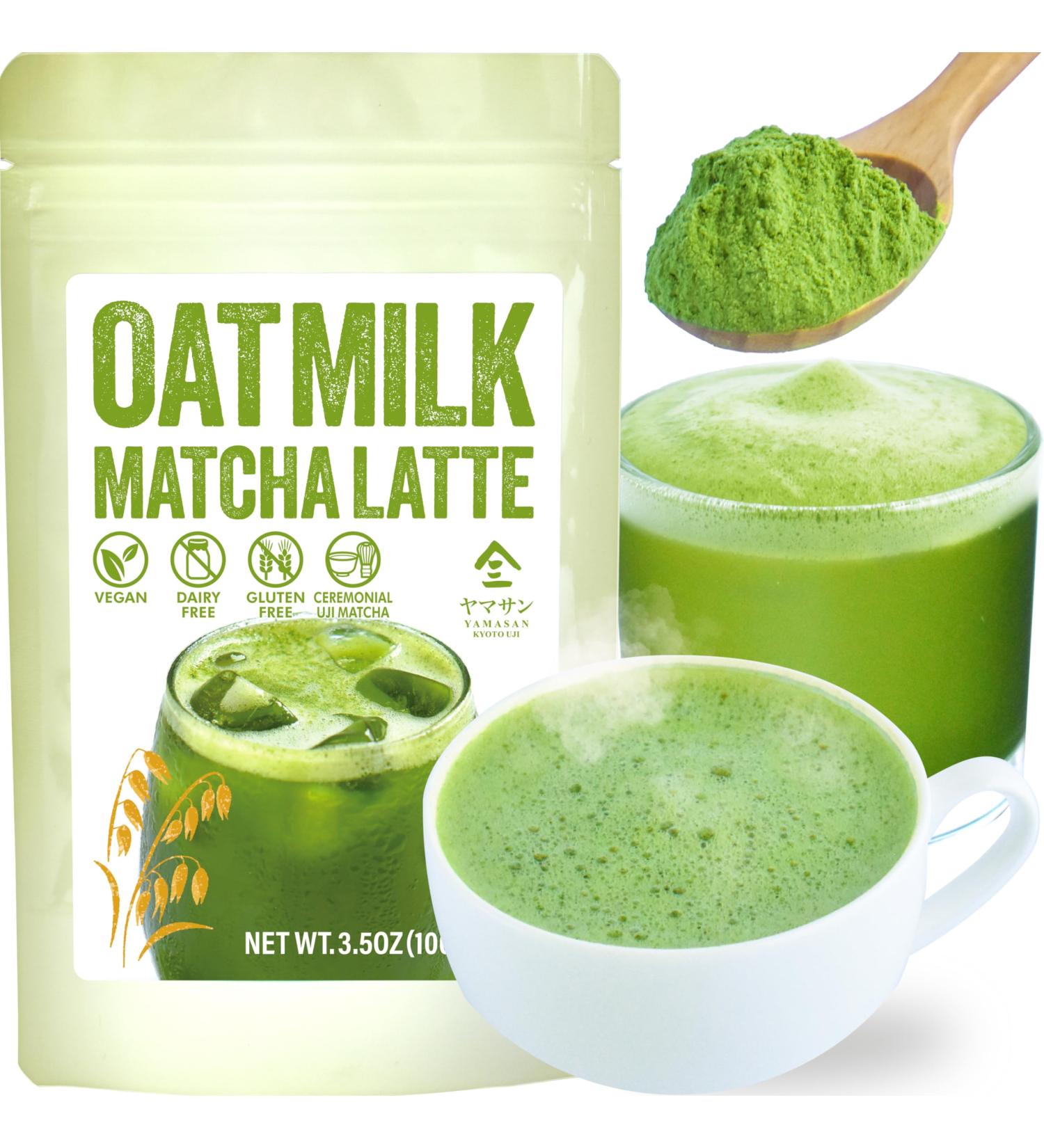 Japanese Oat Milk Matcha Latte Uji Matcha Ceremonial Grade with Oat Milk Instant Latte Mix Dairy-Free 100% Plant Based Vegan No Refined Sugar Made in Japan 100g YAMASAN  - Buy Online on GoSupps.com