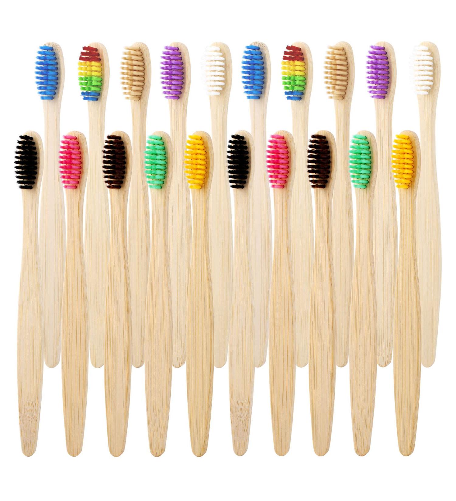 OUTIN Adults & Children Bamboo Toothbrushes 20 Pack - Soft Bristles, Eco-Friendly, Biodegradable Wooden Handle - HOT004 Mixed Color - Buy Online on GoSupps.com