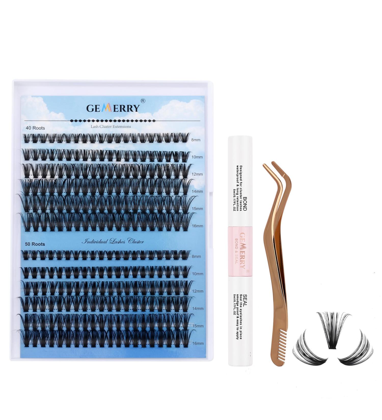 DIY Cluster Eyelash Extensions Kit 240Pcs | C Curl 8-16mm Individual Lashes | Lash Bond, Seal & Applicator Included | GEMERRY | Wide Stem Soft | Personal Use - Buy Online on GoSupps.com
