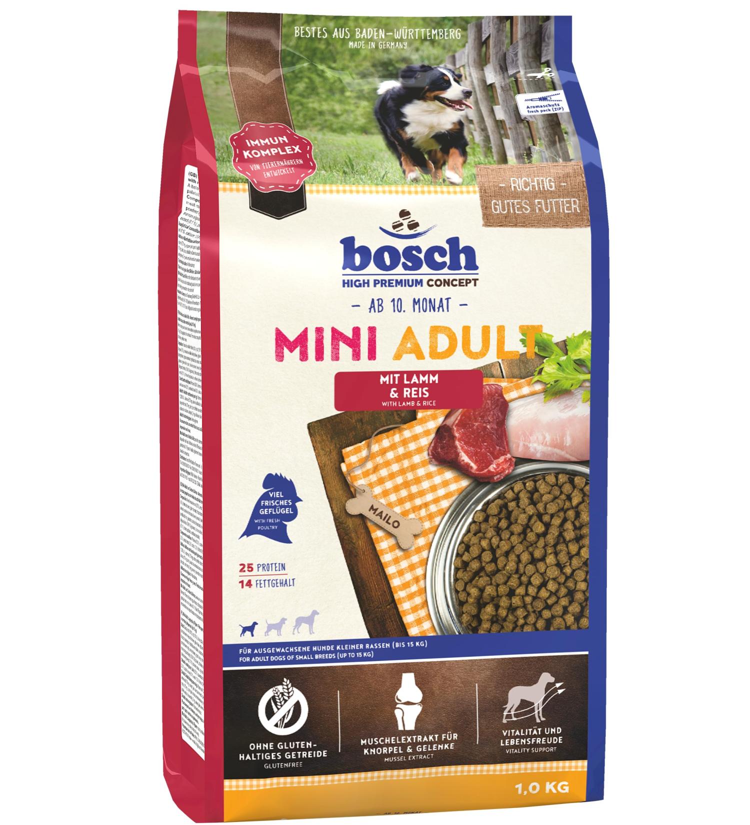 Bosch HPC Mini Adult Dog Food with Lamb & Rice | Dry Food for Small Breed Dogs (up to 15 kg) | 3 kg Pack - Buy Online on GoSupps.com