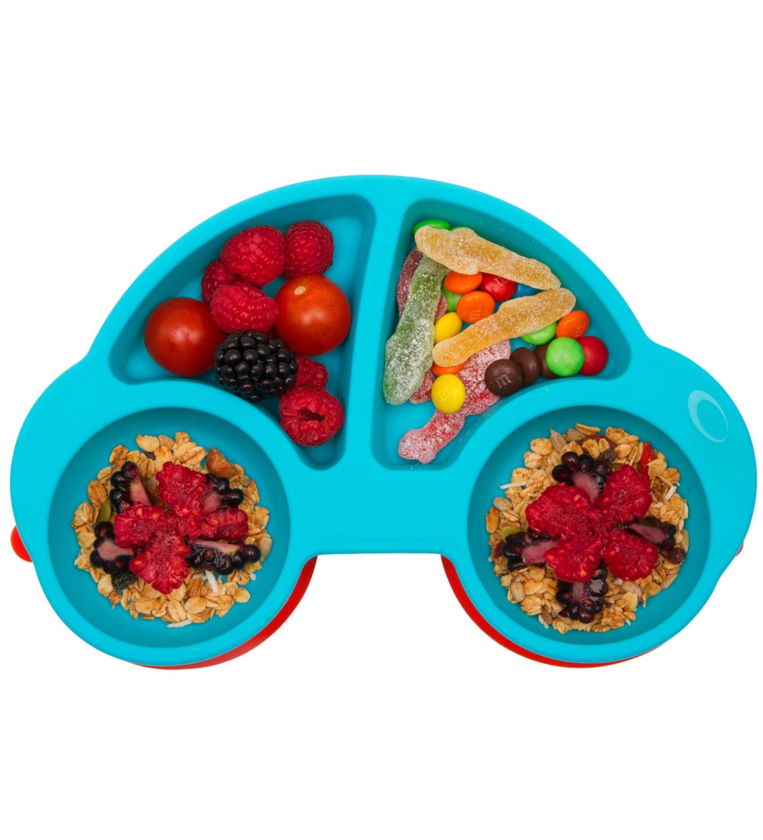 Silicone Divided Baby Plate | Suction, Non-Slip, BPA-Free | Dishwasher & Microwave Safe | Portable Travel Weaning Tray | Best Baby Gift - Ncar-blue - Buy Online on GoSupps.com