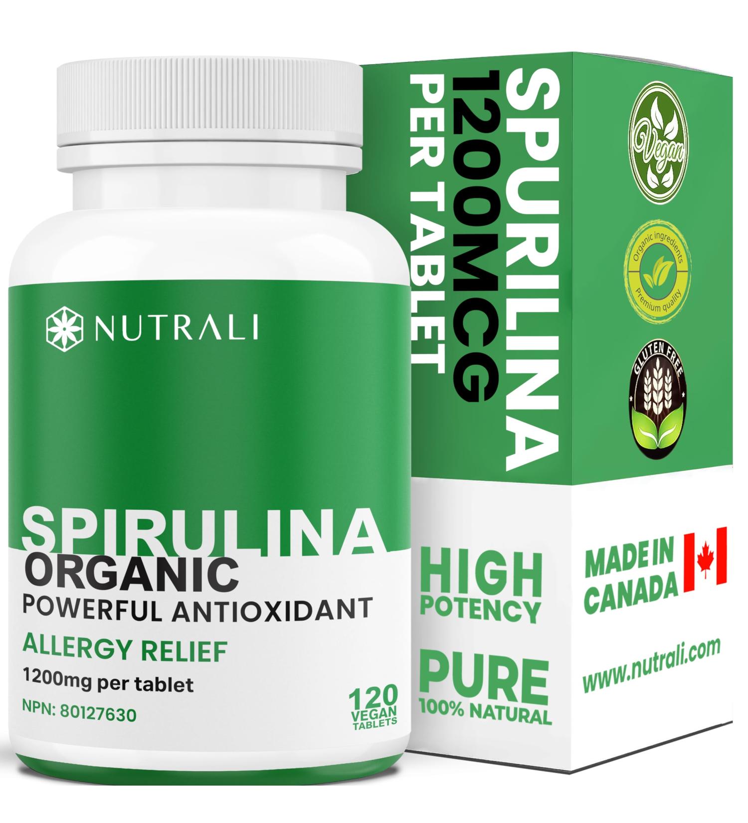 NEW 1200mg MAXIMUM POTENCY Organic Spirulina powder per tablet Powerful Antioxidant Allergy Relief Improved Energy and Vitality Blue-Green Algae Superfoods. High in Iron Non-GMO Gluten Free. 120 Vegan Tablets. 120 count (Pack of 1) - Buy Online on GoSupps.com