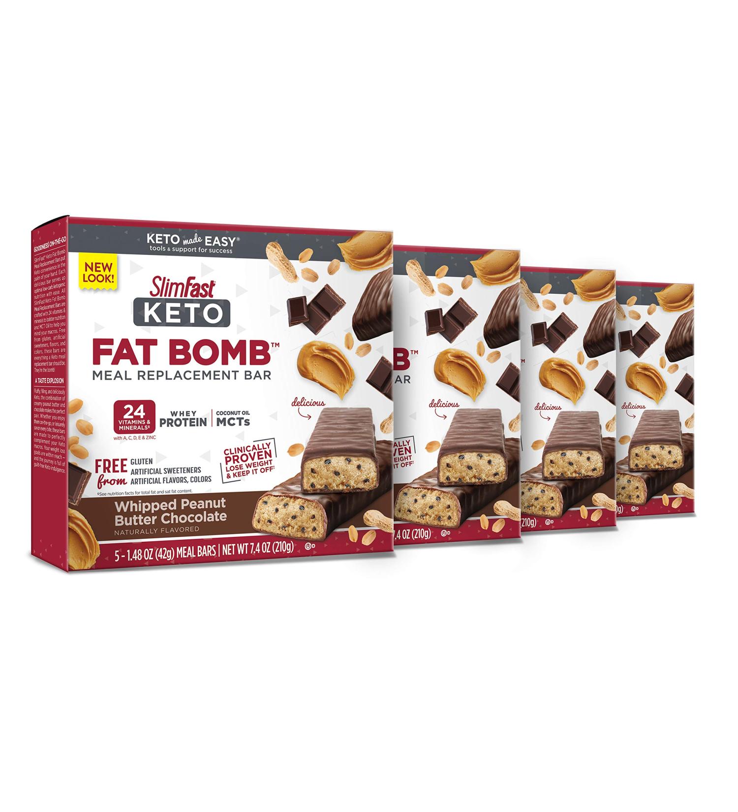 SlimFast Low Carb Meal Replacement Whey Protein Bar 5 Count Box - Whipped Peanut Butter Chocolate - Keto Friendly Snacks for Weight Loss - 28 Bars Total - Buy Online on GoSupps.com