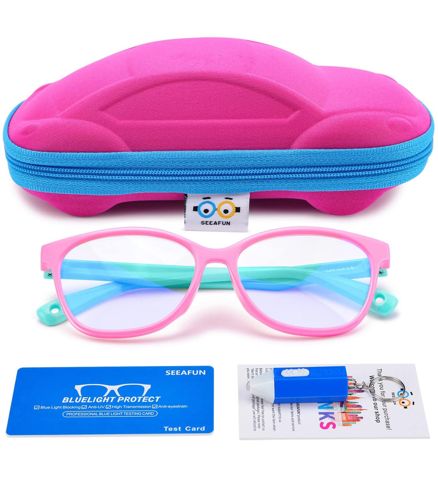 Blue Light Glasses for Kids Girls Boys with Cute Car Case  UV400 Protection  Anti Blue Ray Age3-12 Computer Game Glasses Pink/ Green - Buy Online on GoSupps.com