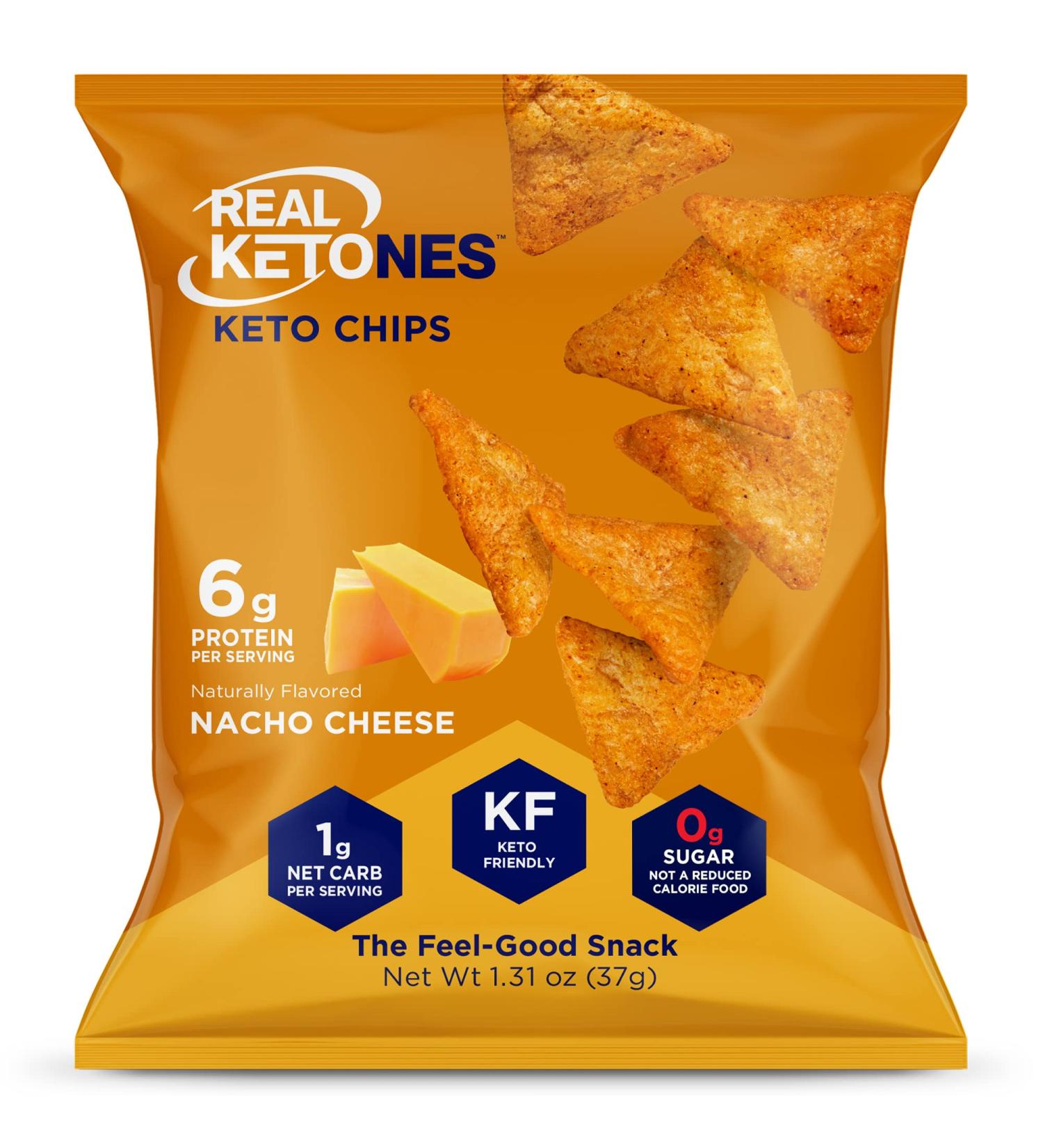 Real Ketones Keto Protein Chips with MCT - Nacho Cheese Flavor, 8 Pack - Low Carb Snack with Zero Sugar - Buy Online on GoSupps.com