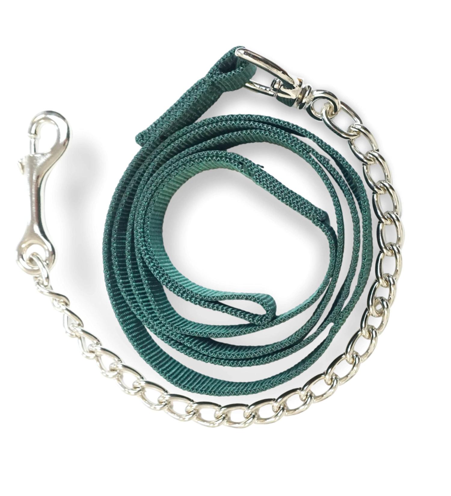 Guide for Horses - Safe Leading with Iron Chain & Nylon Handle | 2.10m Length | Ideal for Stallions Dogs Ponies & Donkeys - Dark Green - Buy Online on GoSupps.com