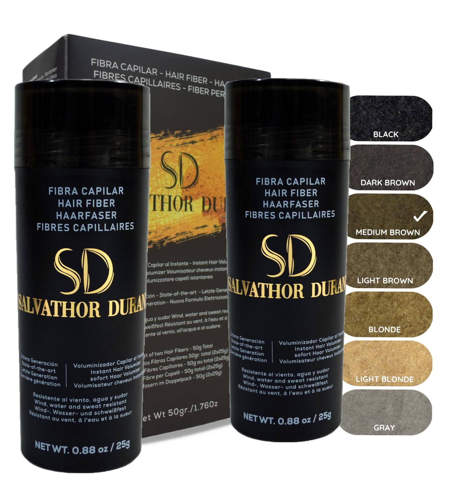 Salvathor Duran Hair Fibres - 2x25g Bottle - Hair Thickening Products for Men - Hair Fibres for Thinning Hair - Hair Thickener Full Kit for Men and Women - Hair Building Fibres Powder (Medium Brown) - Buy Online on GoSupps.com