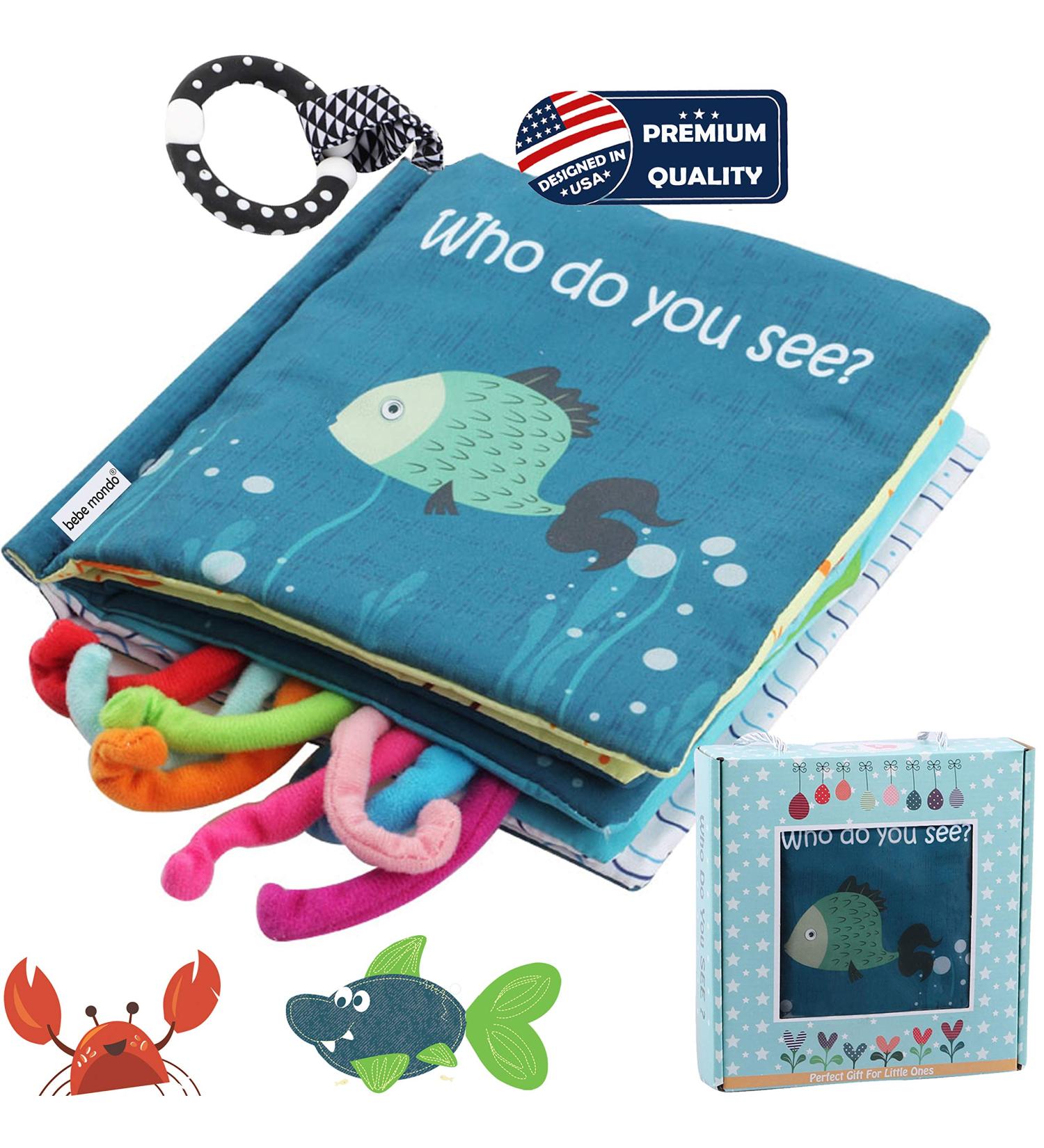 Fish Baby Books - Soft Cloth Books for Babies 0-6 Months | Baby Toys for 6-12 Month Olds | Baby Shower Gifts Box with Teether | Newborn Baby Sensory Stroller Toys - Buy Online on GoSupps.com