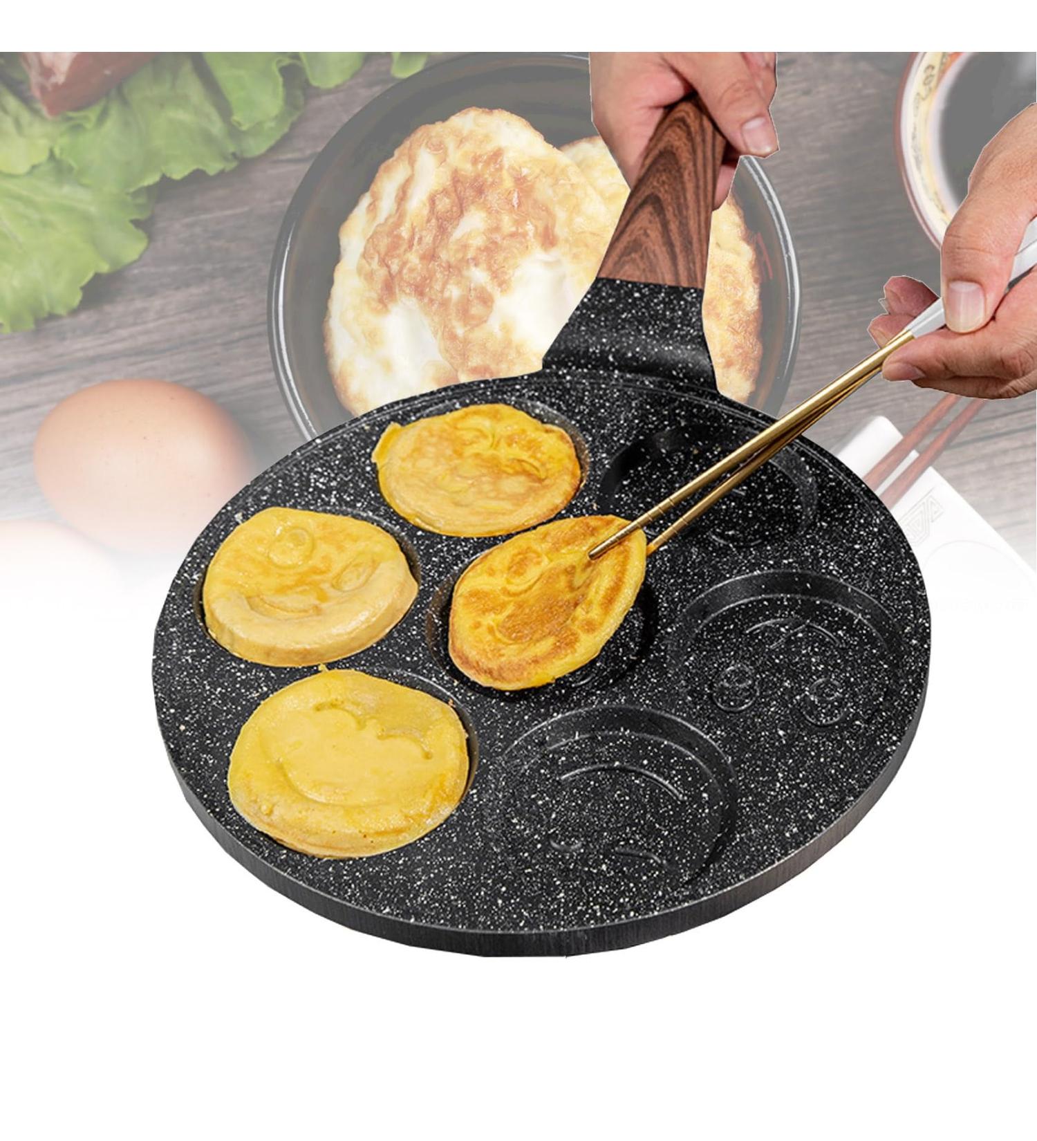 ZPRMMN 7 Holes Egg Frying Pan Multifunction Hamburger Steak Non Stick Pan Cooking Pan Cooking Utensils 7 holes Wooden Handles - Buy Online on GoSupps.com