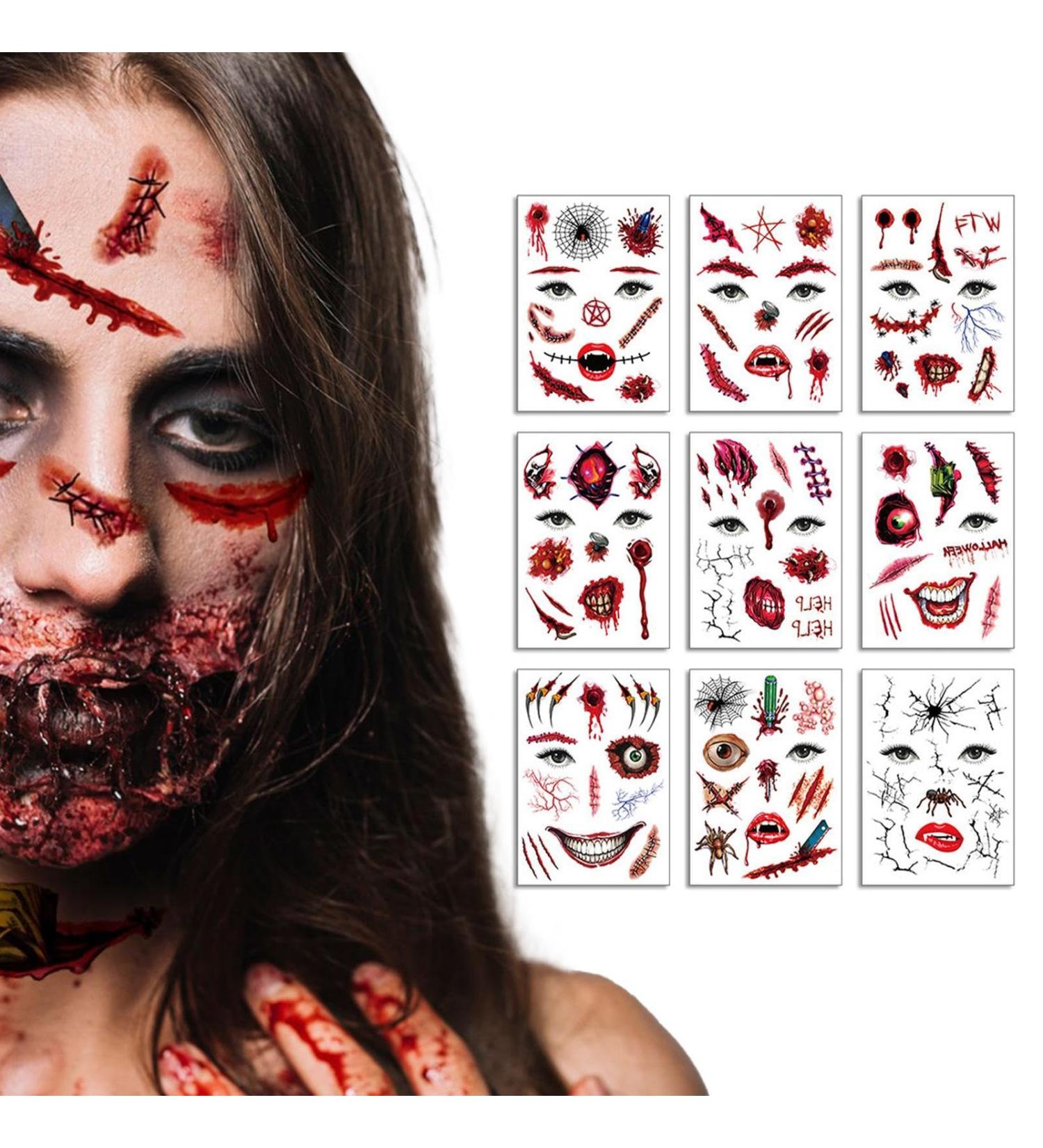 Besreey Halloween Makeup Kit Temporary Facial Creative Decal | Creative Makeup Prank Fake Scar 2024 Halloween Funny Face Stickers for Boys Girls Fc001-009 - Buy Online on GoSupps.com