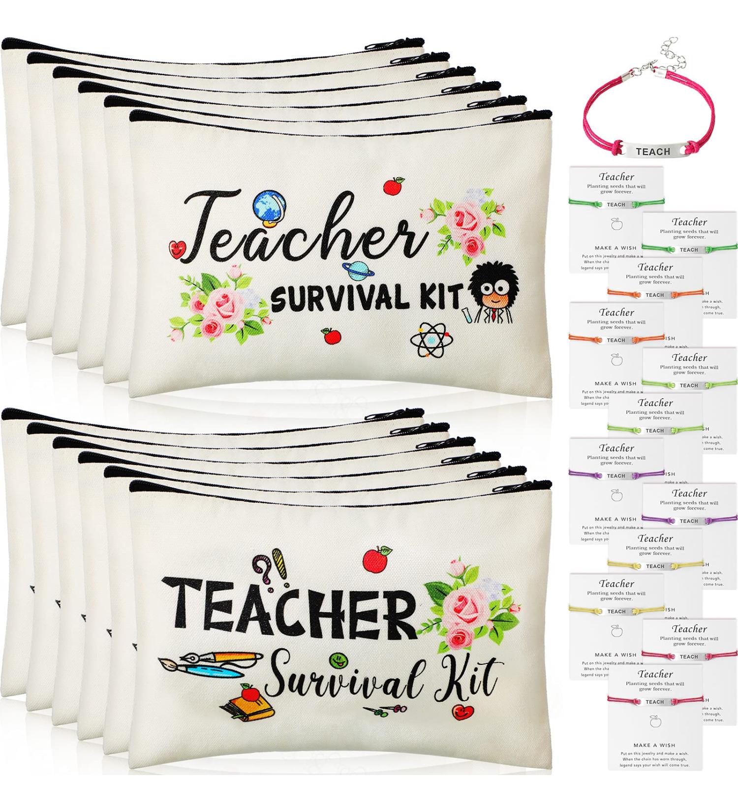 Teacher Appreciation Gift Set - 24 Piece Survival Kit, Makeup Pouch, Blessing Card Bracelet, and Cosmetic Bag for Teacher's Day - Elegant Style 9.1 x 5.9 Inch - Buy Online on GoSupps.com