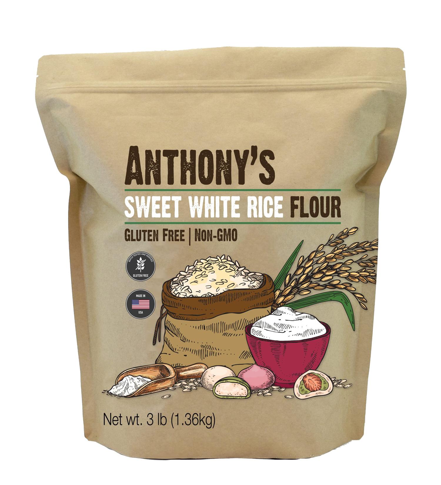 Anthony's Sweet White Rice Flour 3 lb - Gluten Free, Non GMO, Made in USA - Buy Online on GoSupps.com