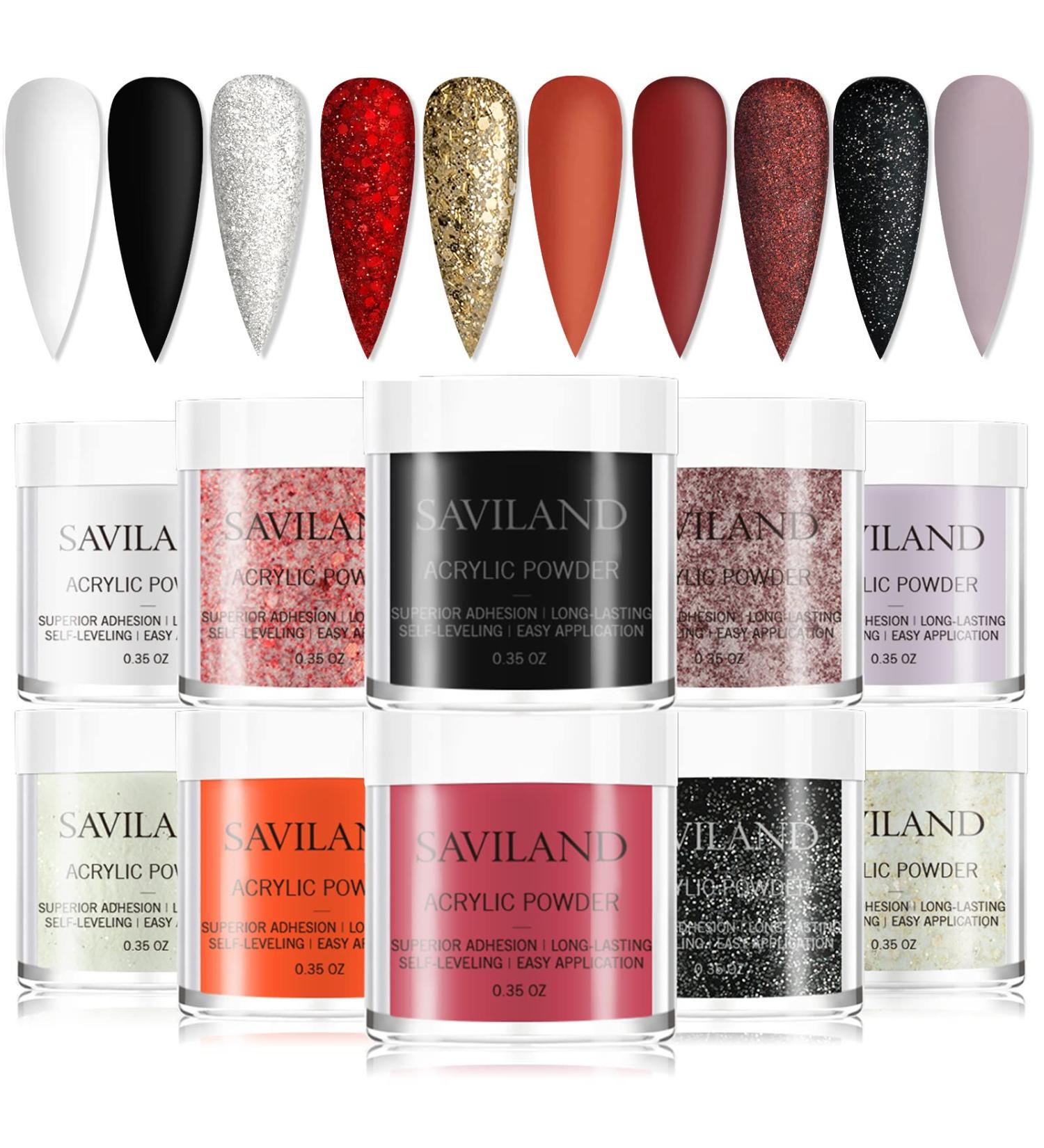 Saviland Halloween Acrylic Powder Set - 10 Colors for French Nails & 3D Nail Art - Professional Red Brown Black Polymer Powder - DIY Gifts - Gorgeous Party Queen - Buy Online on GoSupps.com