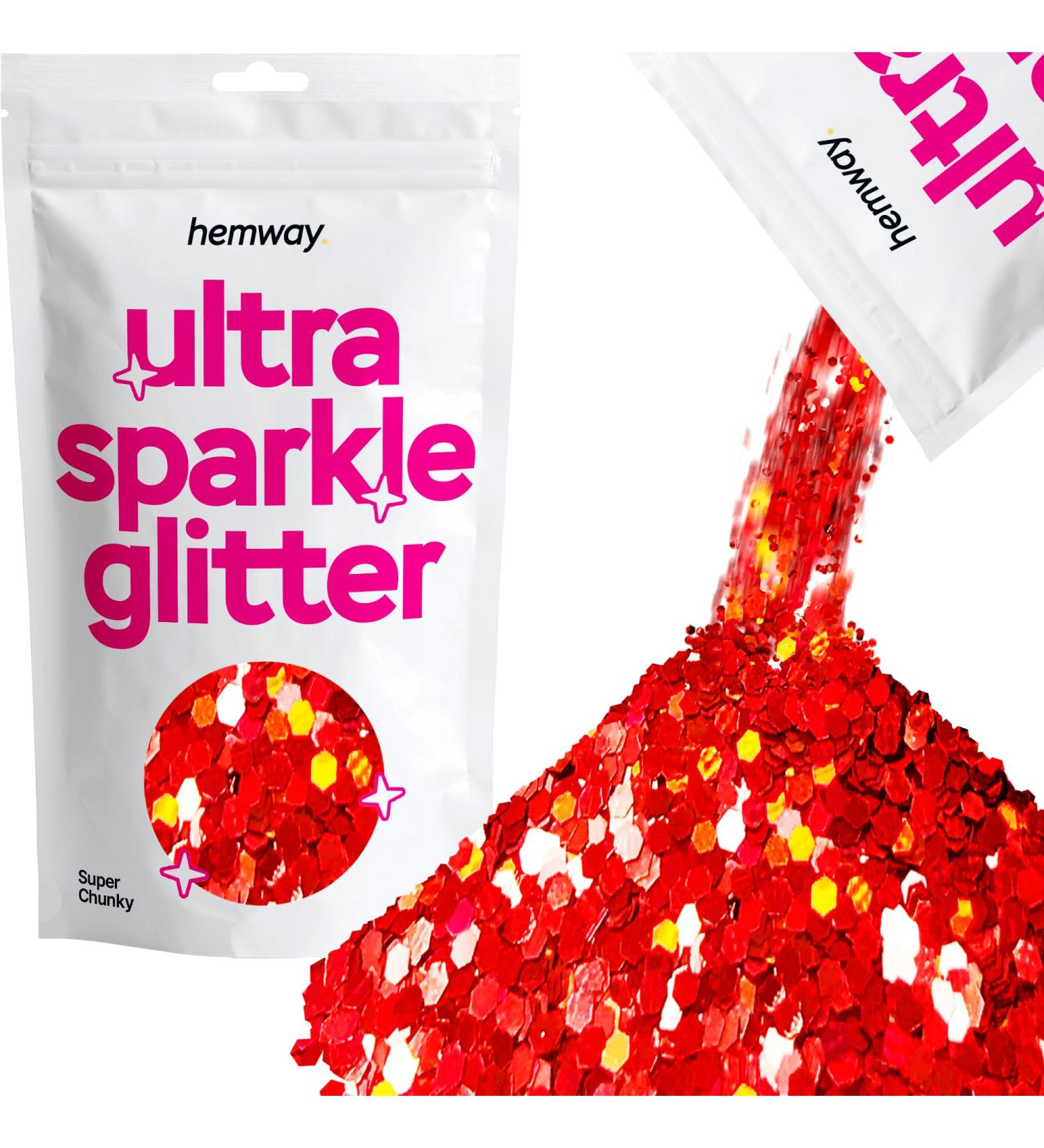 Hemway Premium Ultra Sparkle Glitter - Red Holographic Metallic Flake for Arts Crafts Nails Cosmetics & Festivals - Super Chunky 100g / 3.5oz - Buy Online on GoSupps.com
