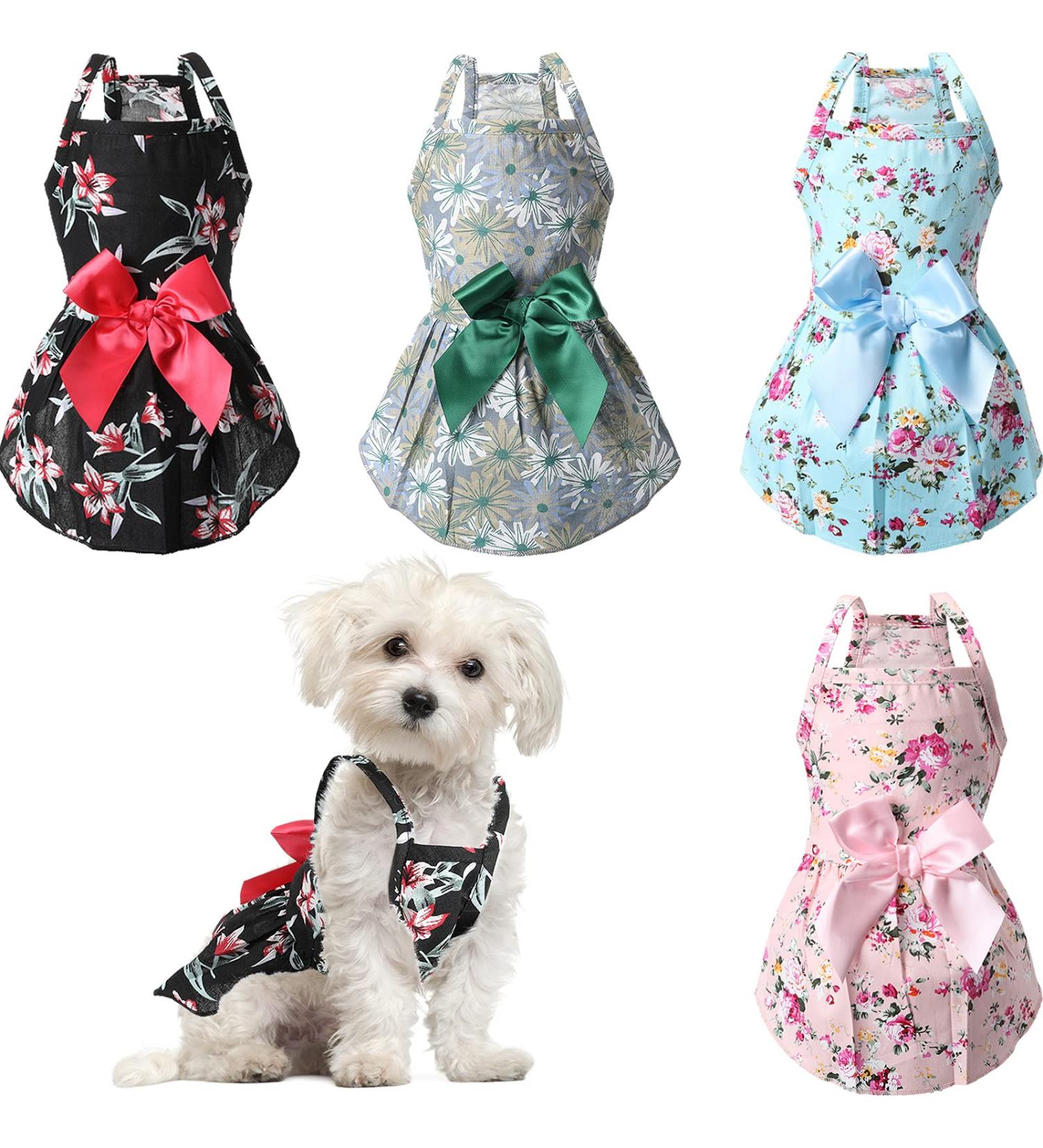 Dog Bowknot Floral Dress - Pet Princess Sundress for Small Pets - X-Large - Buy Online on GoSupps.com