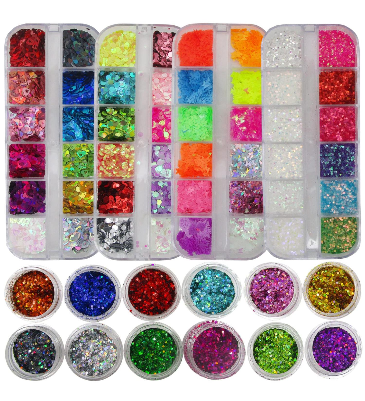 Nail Art Glitter Sequins Hearts Butterflies Holographic Flakes | Acrylic Powder Manicure Stickers for Crafts, Acrylics, Tips, Makeup - Buy Online on GoSupps.com