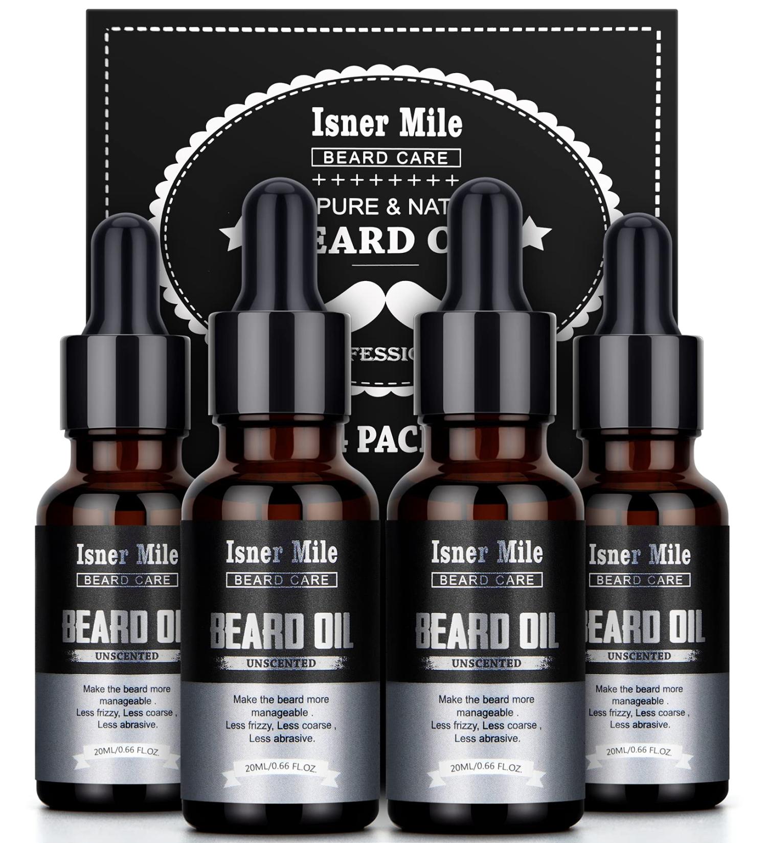 Isner Mile Beard Oil 4 Pack - Natural Unscented Beard Conditioner & Growth Oil for Men, Perfect Stocking Stuffer Gift - Buy Online on GoSupps.com