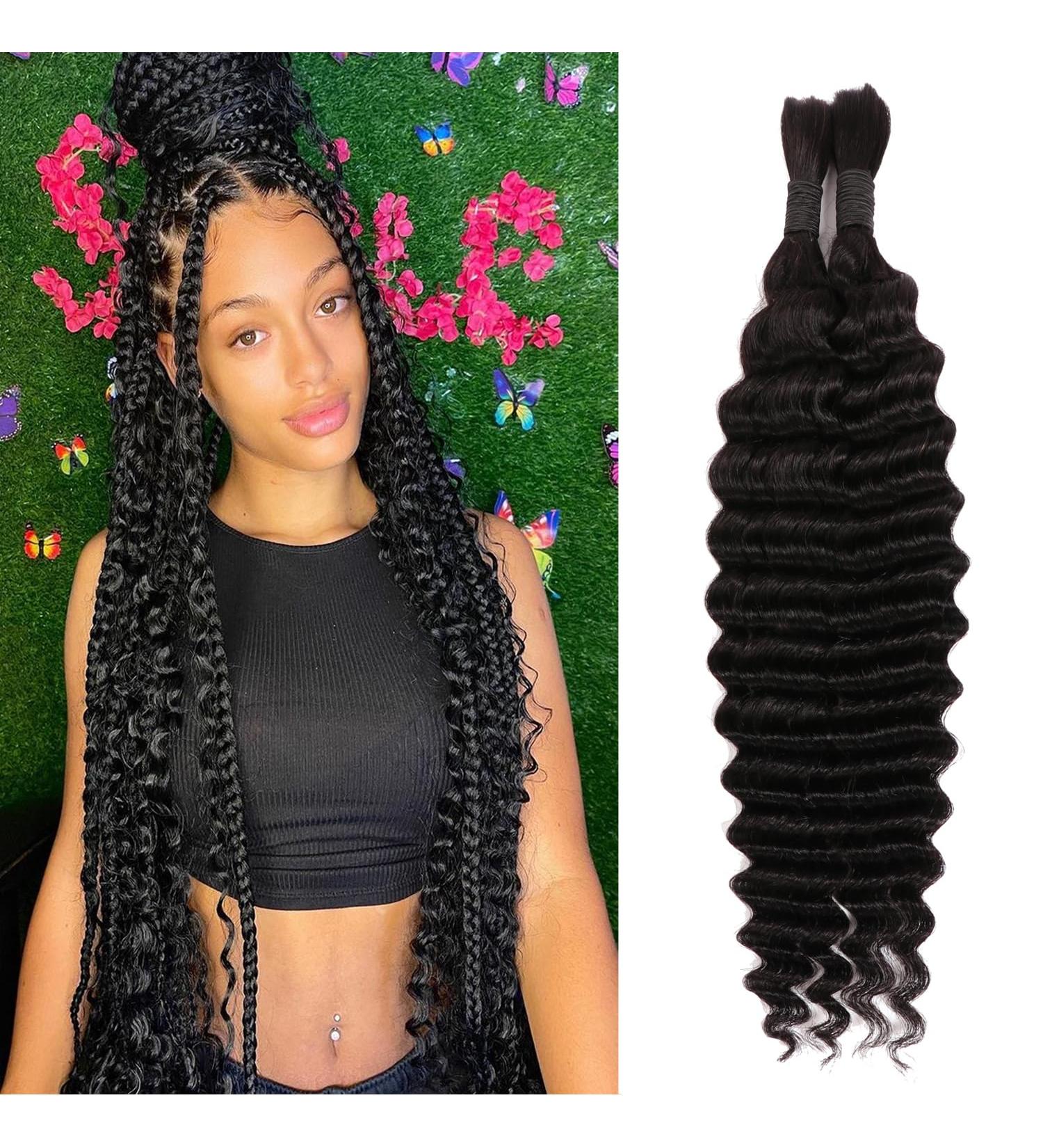 Human Braiding Hair For Micro Braid Deep Wave Bulk Human Hair for Braiding 100% Unprocessed Natural Black Human Braiding Hair for Boho Braids(1B# 20 Inch 2 Bunldes (100g) 20 Inch 2 Bunldes (100g) 1B# - Buy Online on GoSupps.com