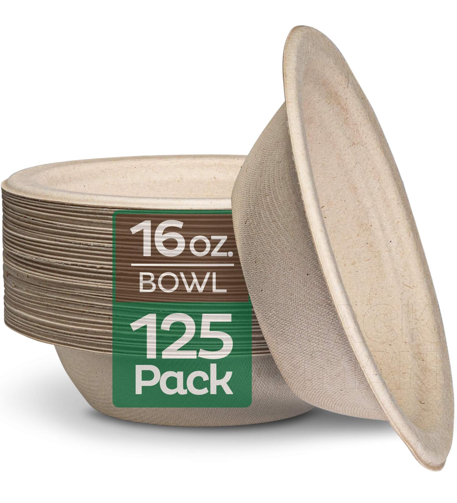 125-Pack 16 oz. Compostable Paper Bowls | Eco-Friendly Bagasse | Biodegradable & Heavy-Duty | Hot/Cold Use - Buy Online on GoSupps.com