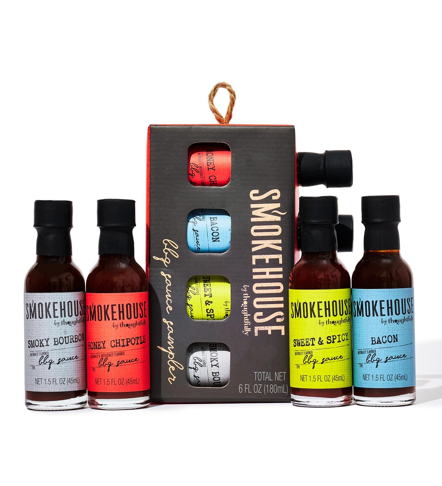 Smokehouse by Thoughtfully Smokehouse Gourmet Lot de 4 chantillons de sauce pour barbecue au miel au bourbon fum sucr et pic et la sauce barbecue au bacon - Buy Online on GoSupps.com