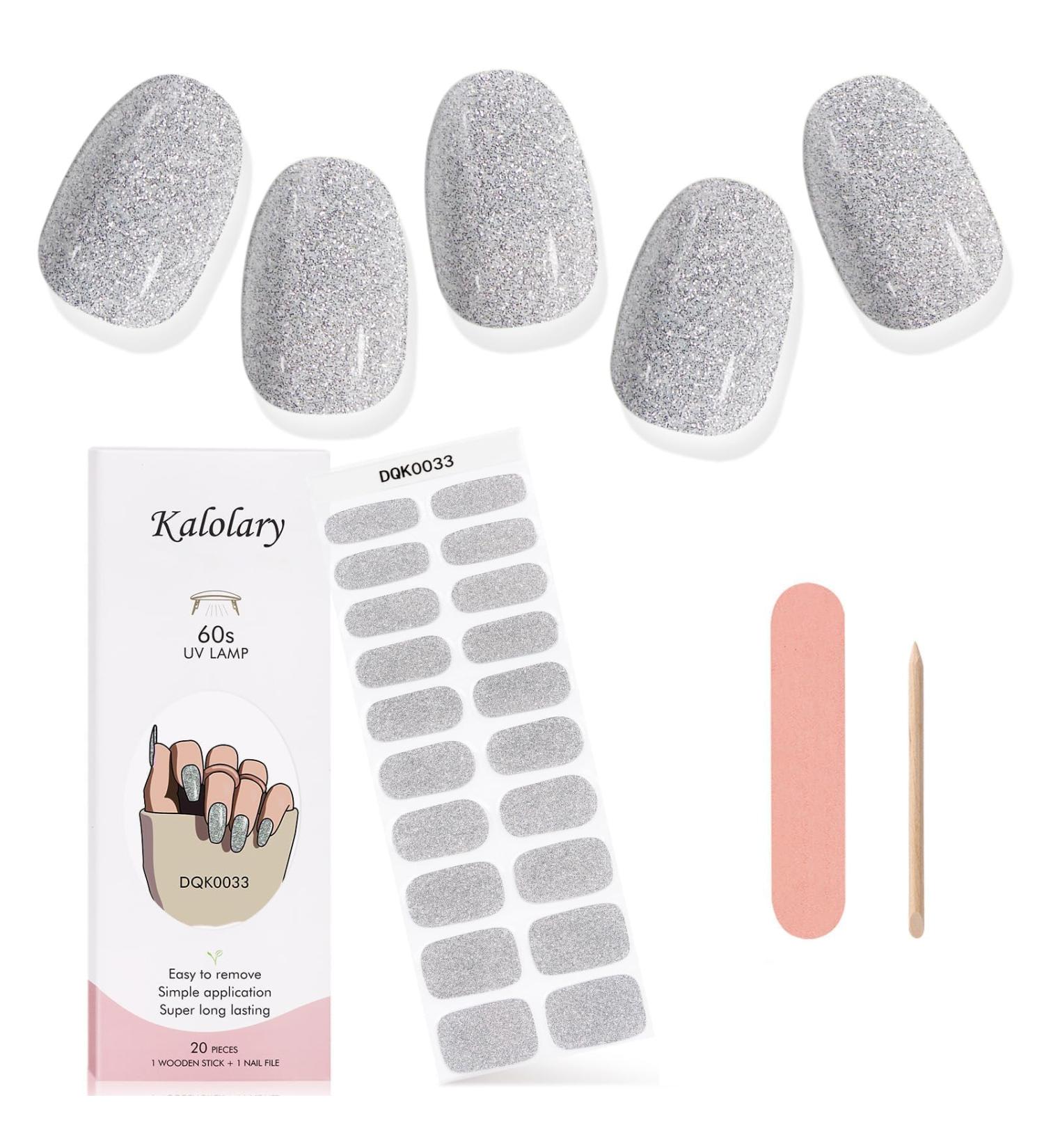 Kalolary Gel Nail Polish Strips Nail Gel Art Sticker Waterproof Full Nail Wraps Decal Sets with Nail File and Stick for Women Girls Nail Art Decor (UV/LED Lamp Required) (Shiny White) - Buy Online on GoSupps.com