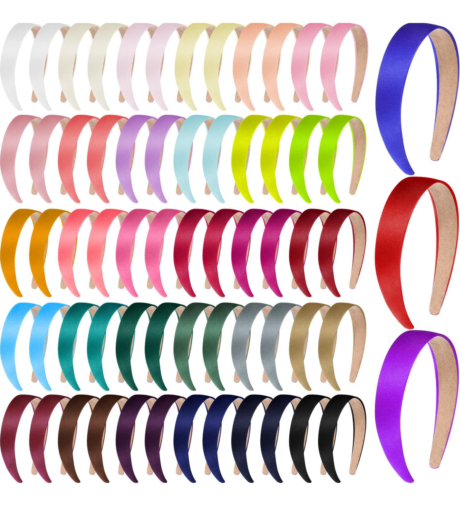 Yunsailing 99-Piece Satin Headbands Bulk - Colorful 1 Inch Wide Non-Slip Headbands for Girls DIY Craft - 33 Colors - Buy Online on GoSupps.com