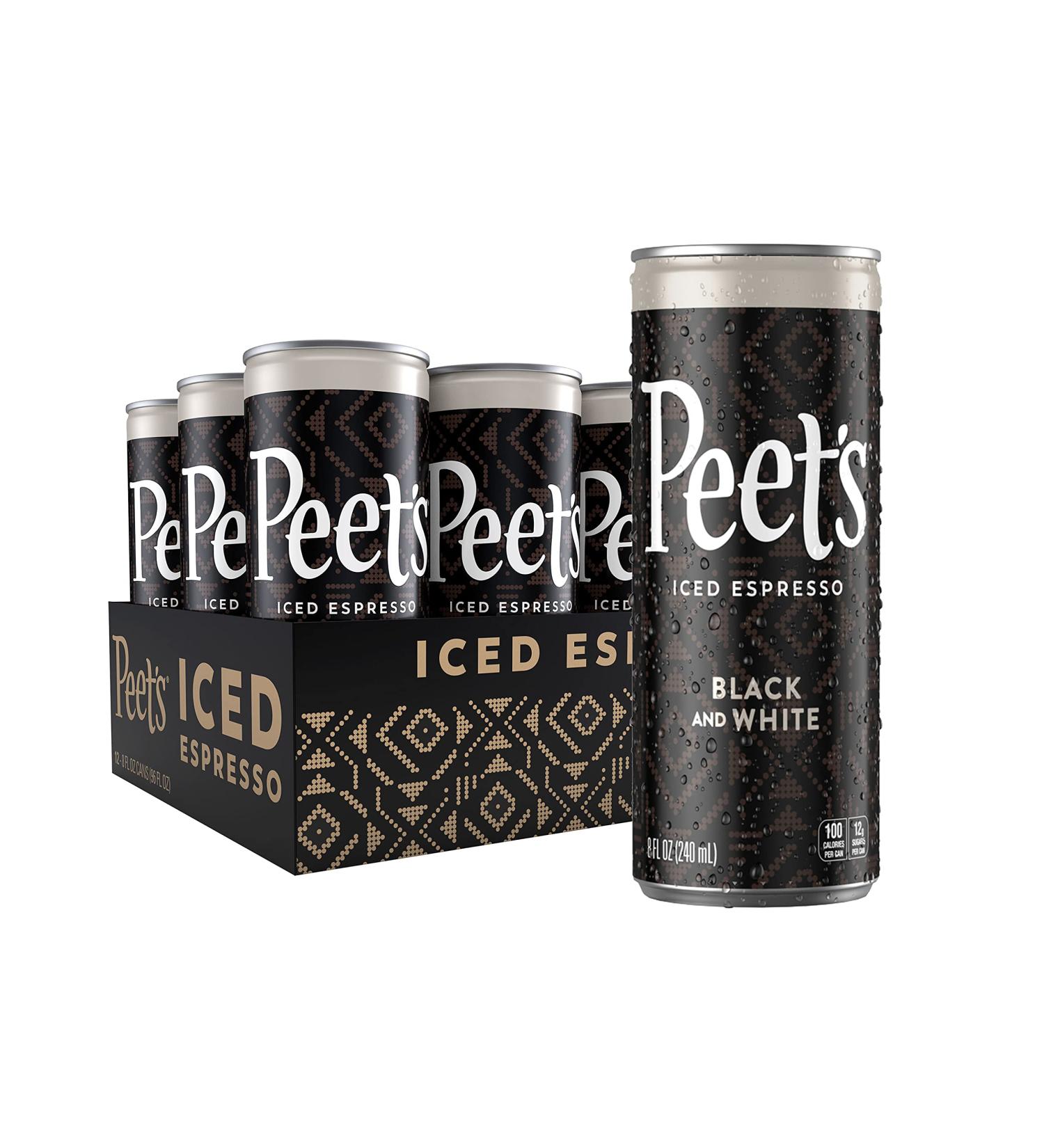 Peet's True Iced Espresso Black & White Cans - 12 Count, 100 Calorie Lightly Sweetened Colombian Espresso - Buy Now - Buy Online on GoSupps.com