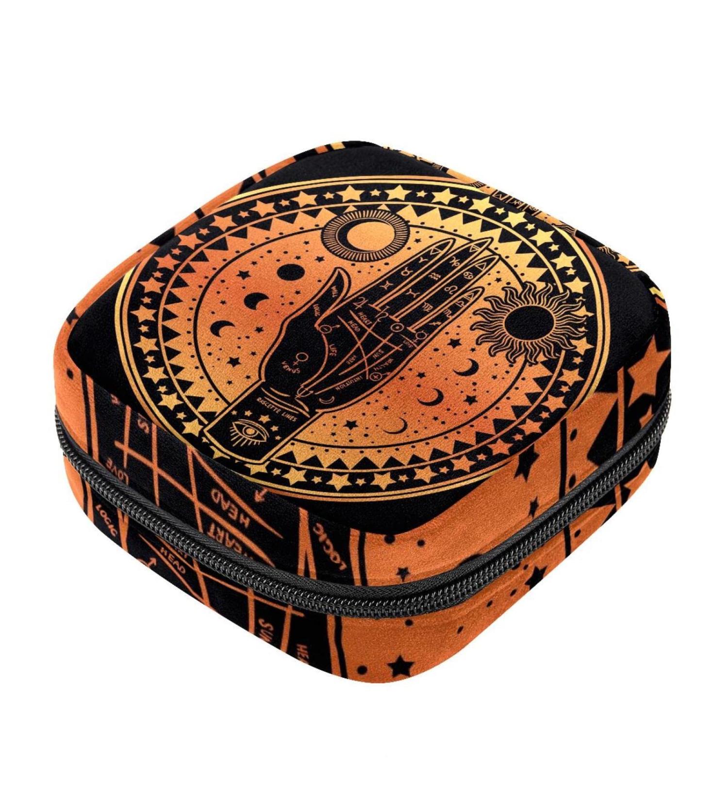 Vintage Astrological Hand Pattern Women's Napkin Storage Bag - Portable Menstrual Pocket for Teens & Breasts - Buy Online on GoSupps.com
