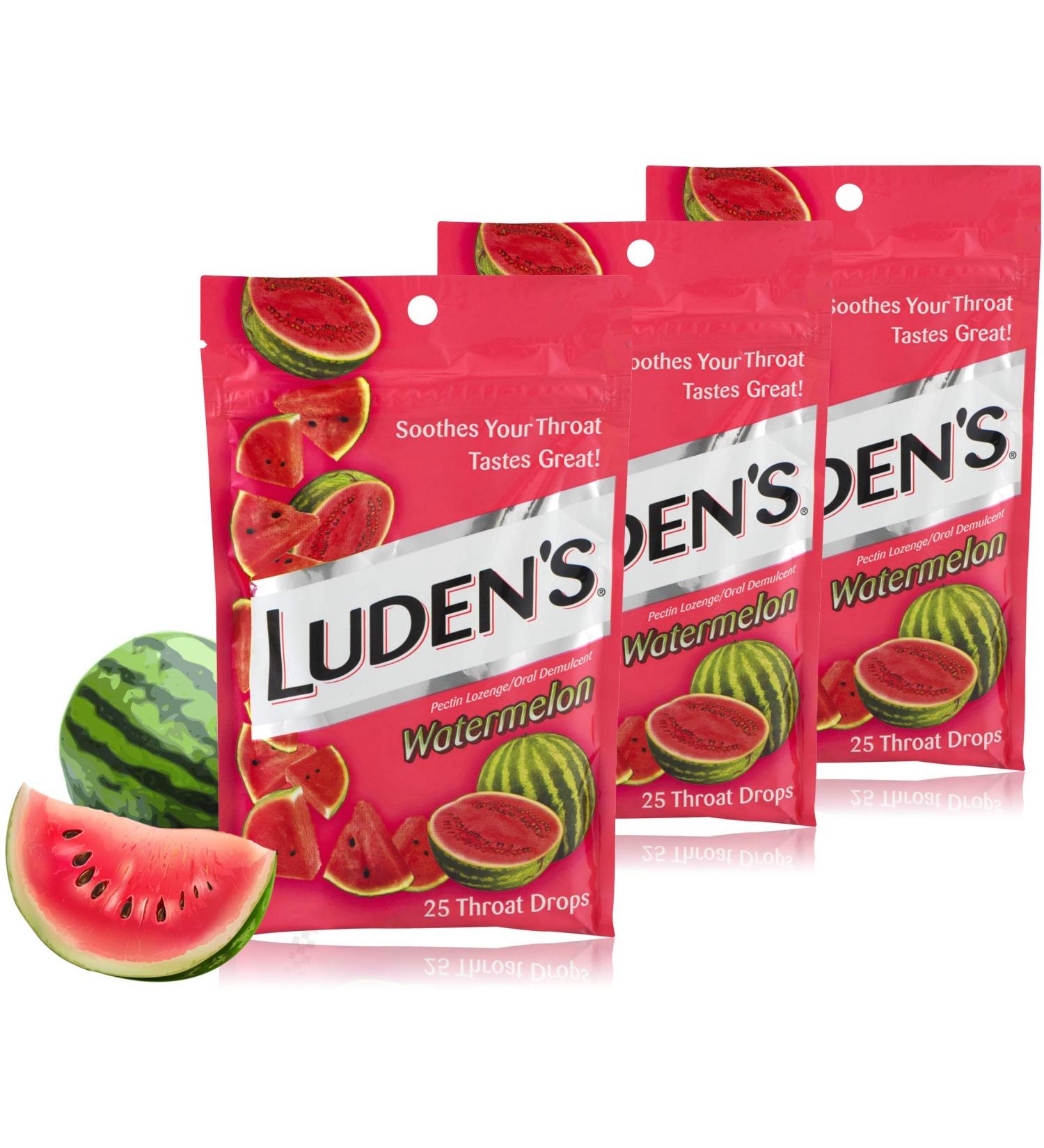 Luden's Watermelon Cough Throat Drops Pectin Lozenge/Oral Demulcent 25-Count Per Pack (3-Packs Total)