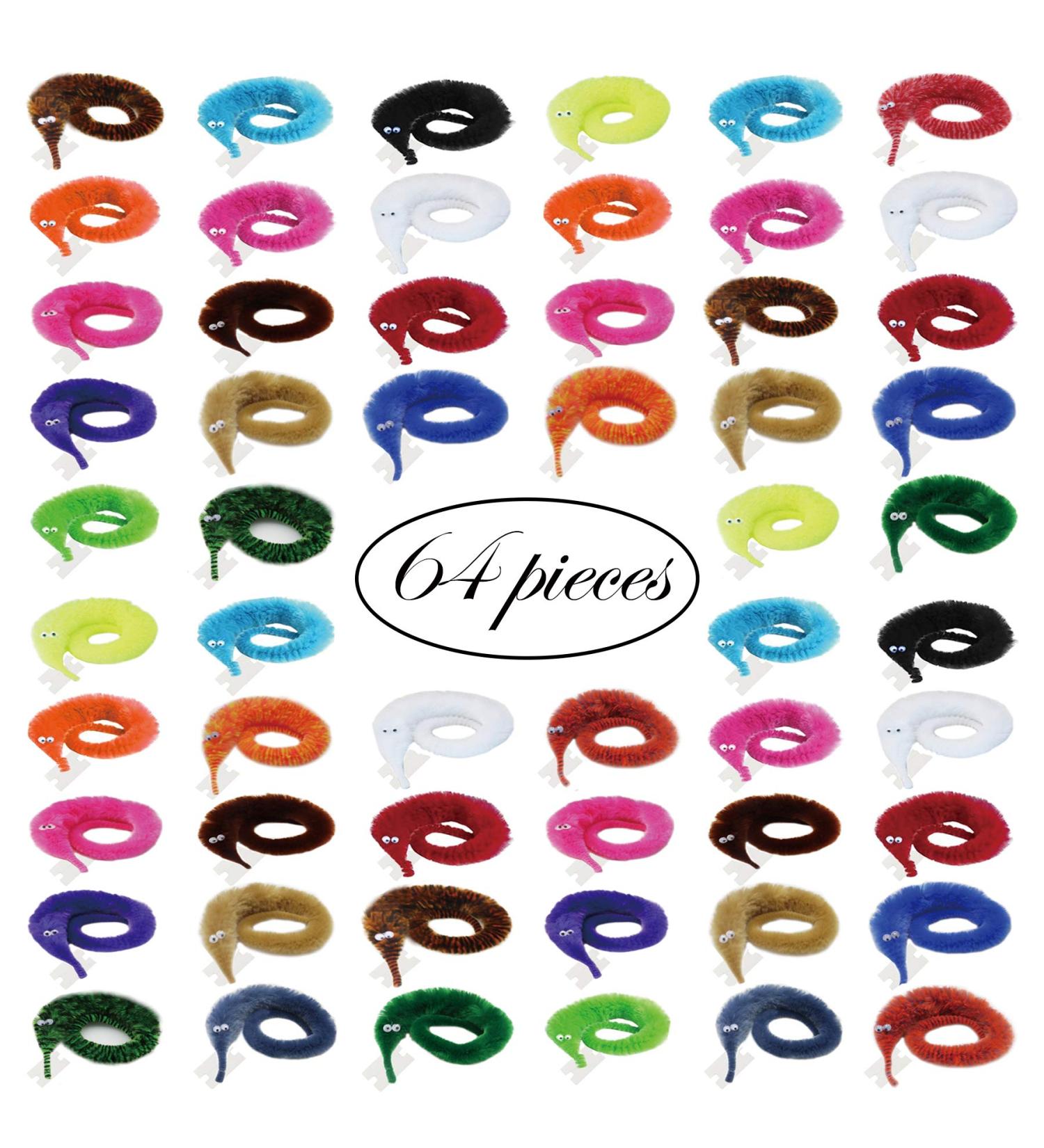 Happy Will 64 Pcs Worm on String Fuzzy Wiggly Funny Toys for Kids Cat - Carnival Party Favors, Random Colors - Buy Online on GoSupps.com