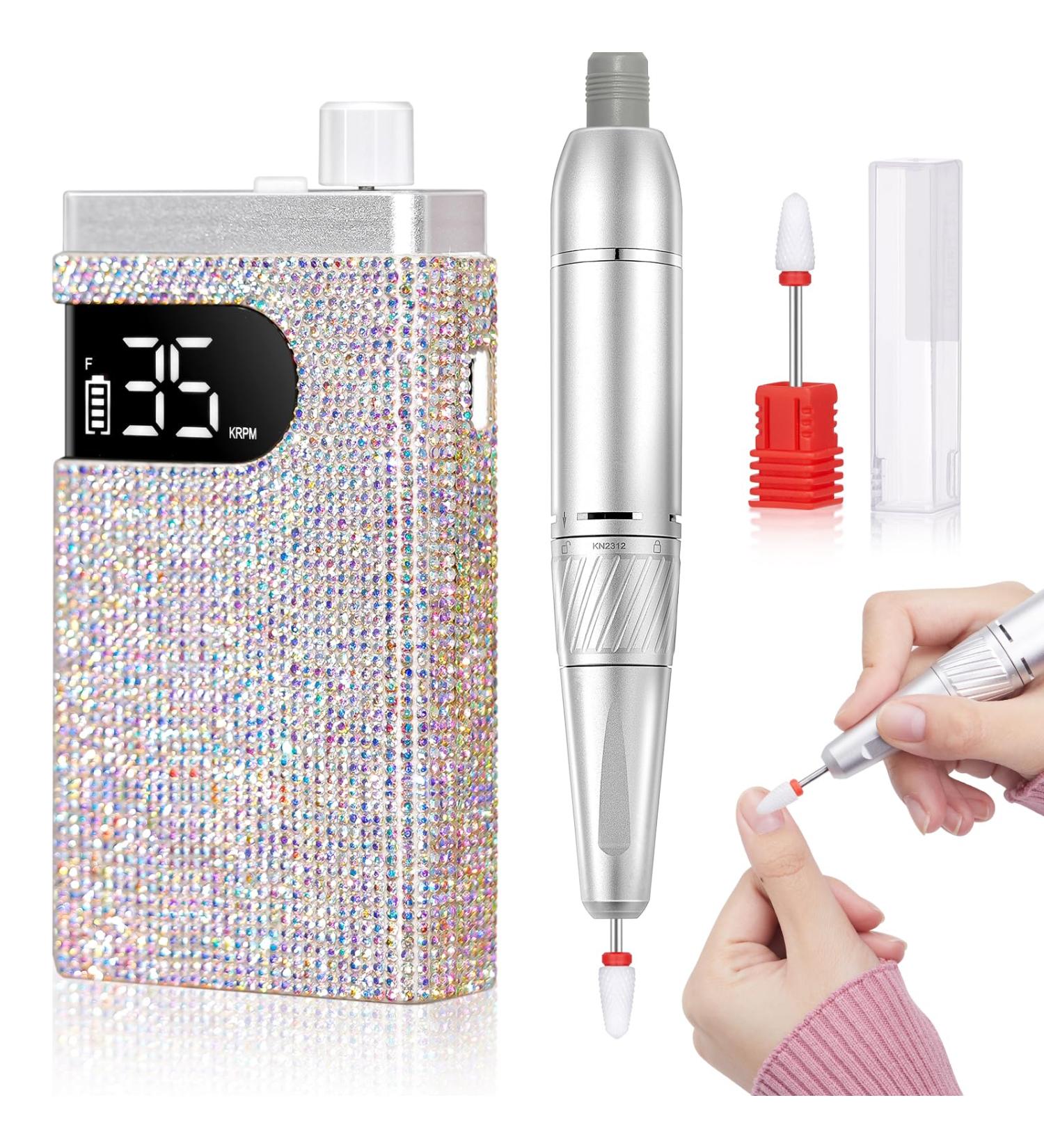 Professional Portable 35000RPM Nail Drill - Rechargeable Electric Nail File for Acrylic/Gel Nails | A-Glitter Manicure & Pedicure Tools - Buy Online on GoSupps.com