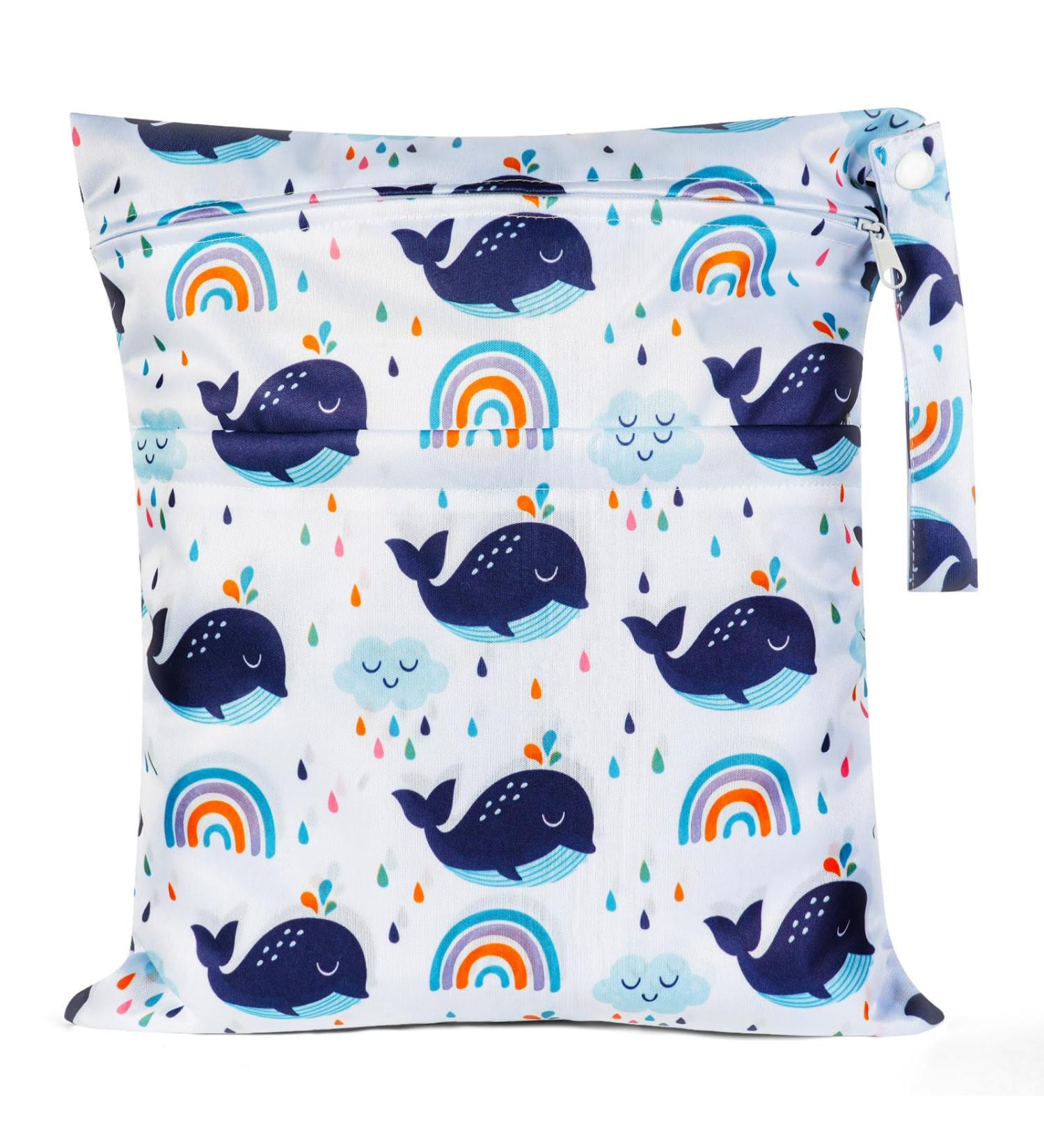 Vicloon Wet Bag - Waterproof Reusable Baby Cloth Nappy Bag with Double Zipper Pockets - Whale Design - Ideal for Swimming, Travel, Gym, Beach - 1PCS - Buy Online on GoSupps.com
