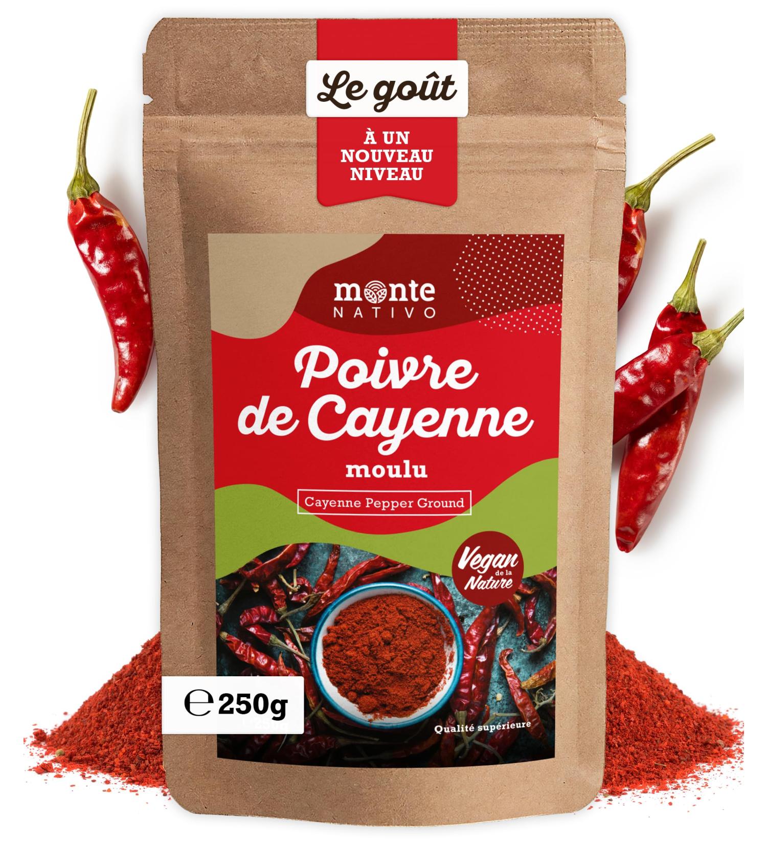 Piment de Cayenne moulu Monte Nativo (250g) - Poudre de Piment de Cayenne - pices aromatiques s ch es avec soin id ales pour Cuisiner et Assaisonner - Ar me et Go t intenses Piment de Cayenne 250 g (Lot de 1) - Buy Online on GoSupps.com