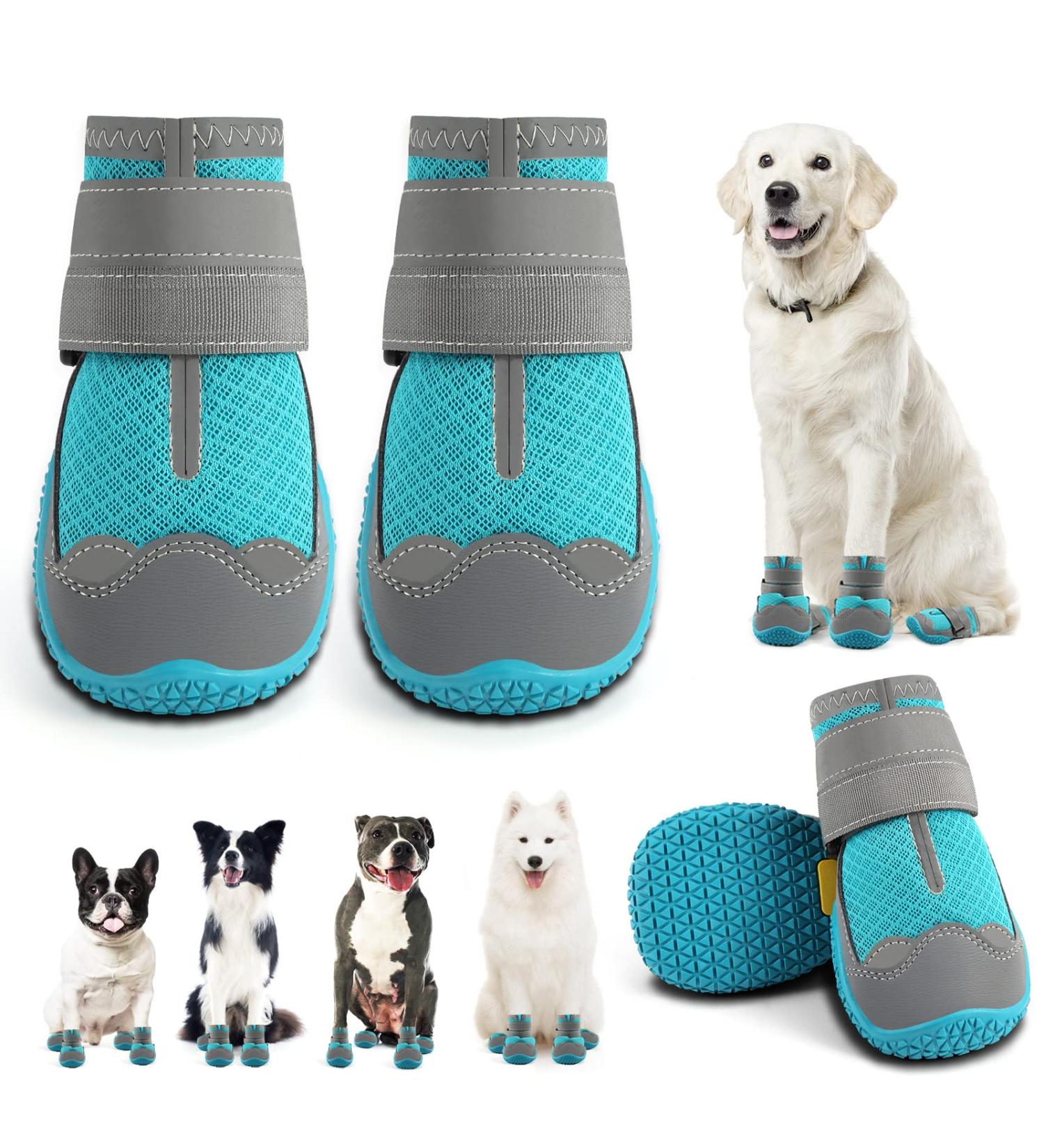 Jzxoiva Large Dog Shoes 4PCS/Set | Breathable Booties for Hardwood Floors & Outdoor Paw Protection | Reflective Strips for Safety | Ideal for Winter, Snow, Hot Pavement | Blue, Width 2.55 inch | 63-78 lbs - Buy Online on GoSupps.com
