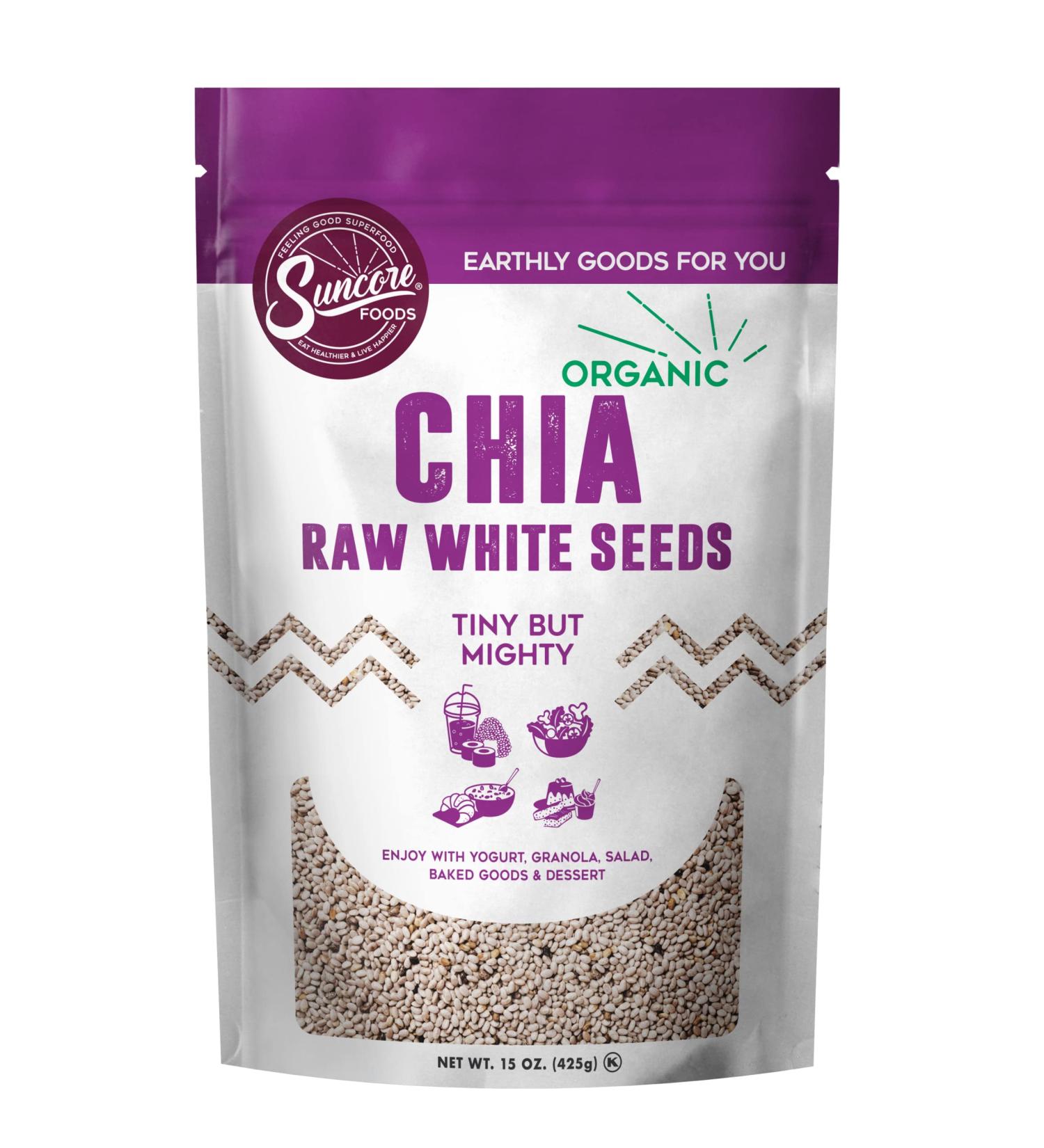Suncore Foods Organic Raw White Chia Seeds 15oz - Gluten-Free, Non-GMO, Kosher - Buy Online on GoSupps.com
