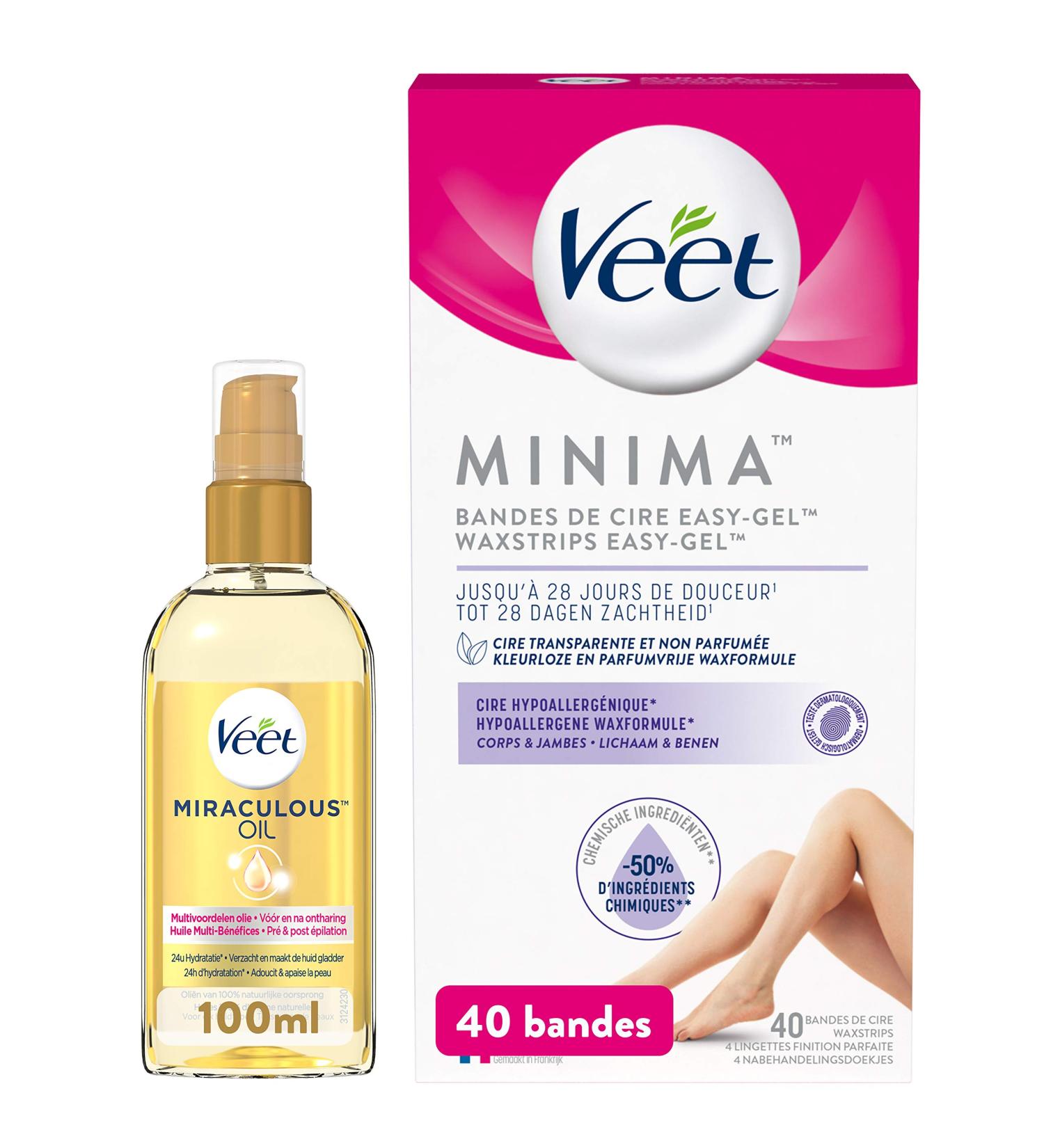 Veet Huile Miraculeuse + Bandes de Cire Froide Minima Epilation Corps & Jambes x40 - Buy Online on GoSupps.com
