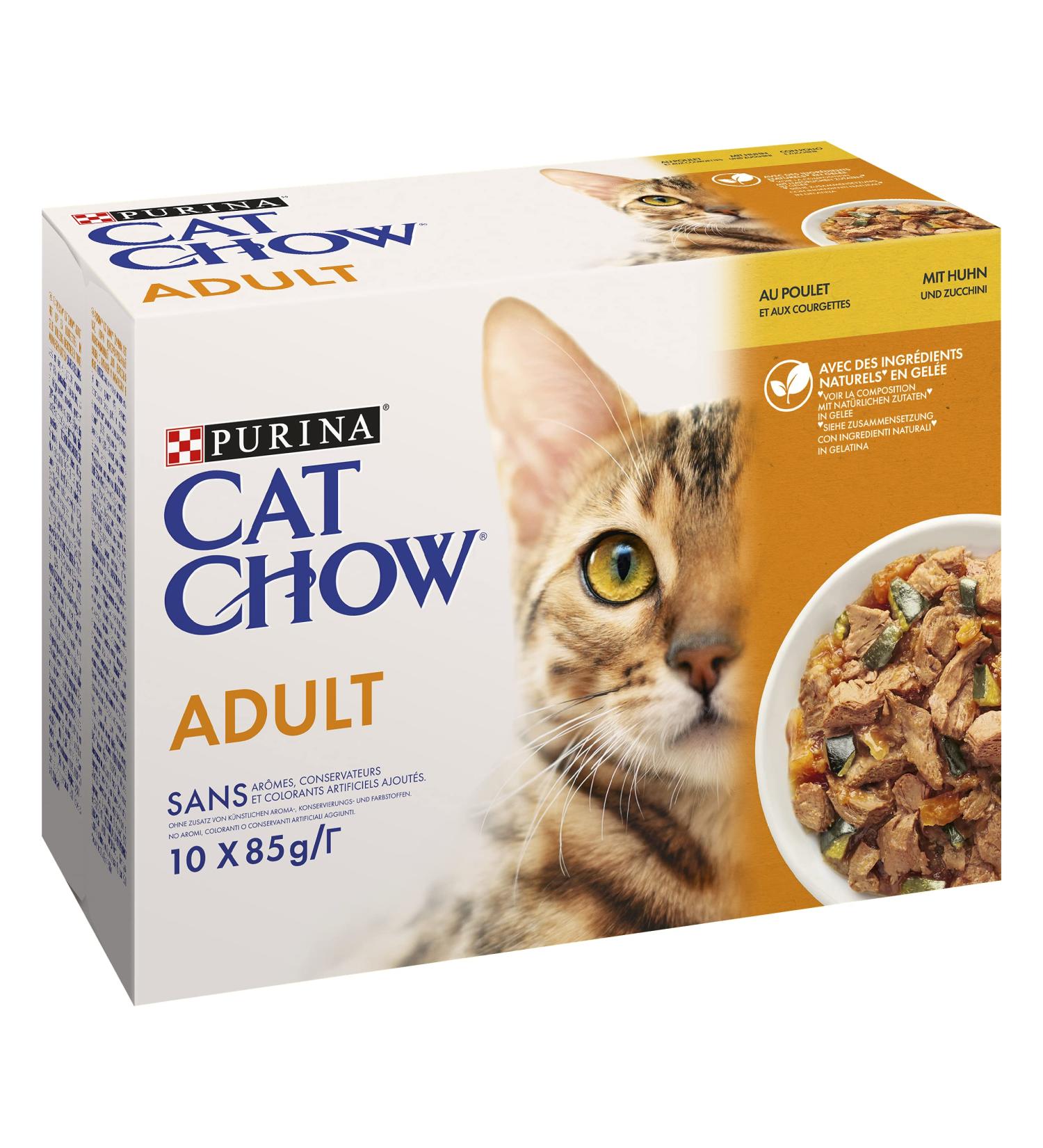 Purina Cat Chow Adult Cat Food - Chicken & Zucchini in Sauce 10x85g Box Lunch Bag 850g (4 Pack) - International Shipping Available - Buy Online on GoSupps.com