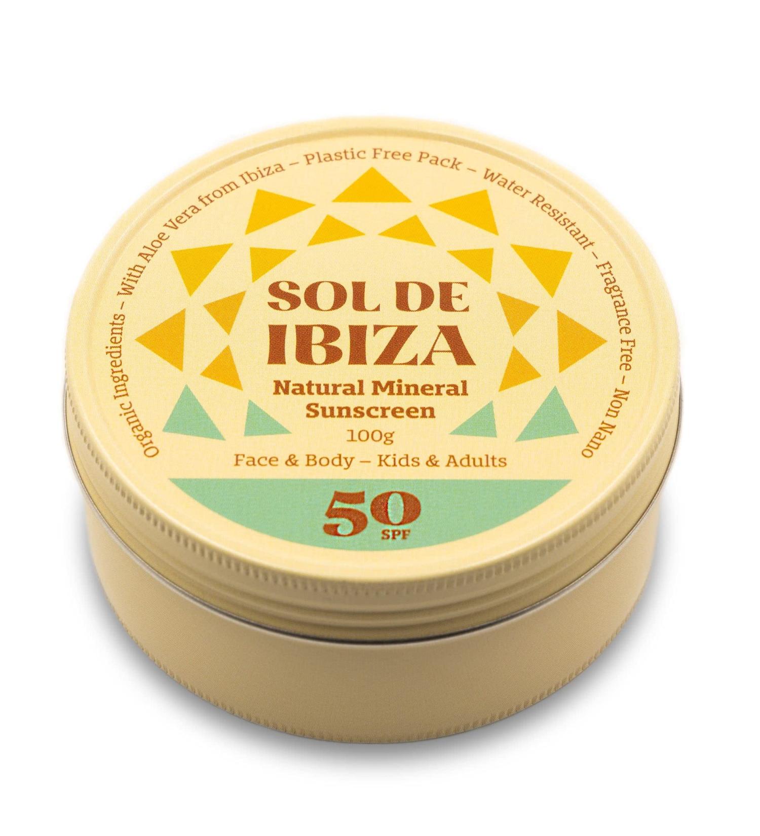 Sol de Ibiza Natural Mineral Sun Protection SPF 50 - Plastic-Free Vegan Waterproof - Face & Body - Non-Nano Zinc Oxide - 100g for Adults & Children - Buy Online on GoSupps.com