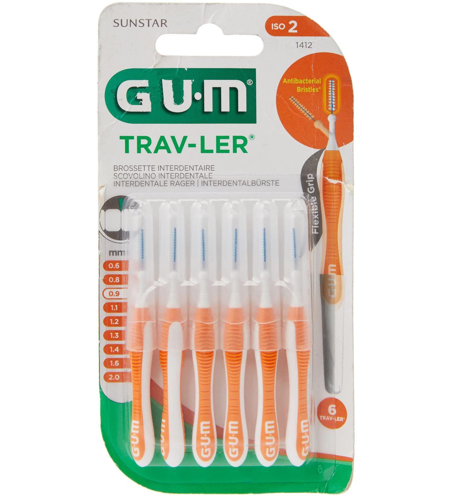 Gum Cep Interdent Viaje 0.9 Cylinder 1412 - 6 Pieces Pack | Orange Interdental Brushes for Travel | International Shipping Available - Buy Online on GoSupps.com