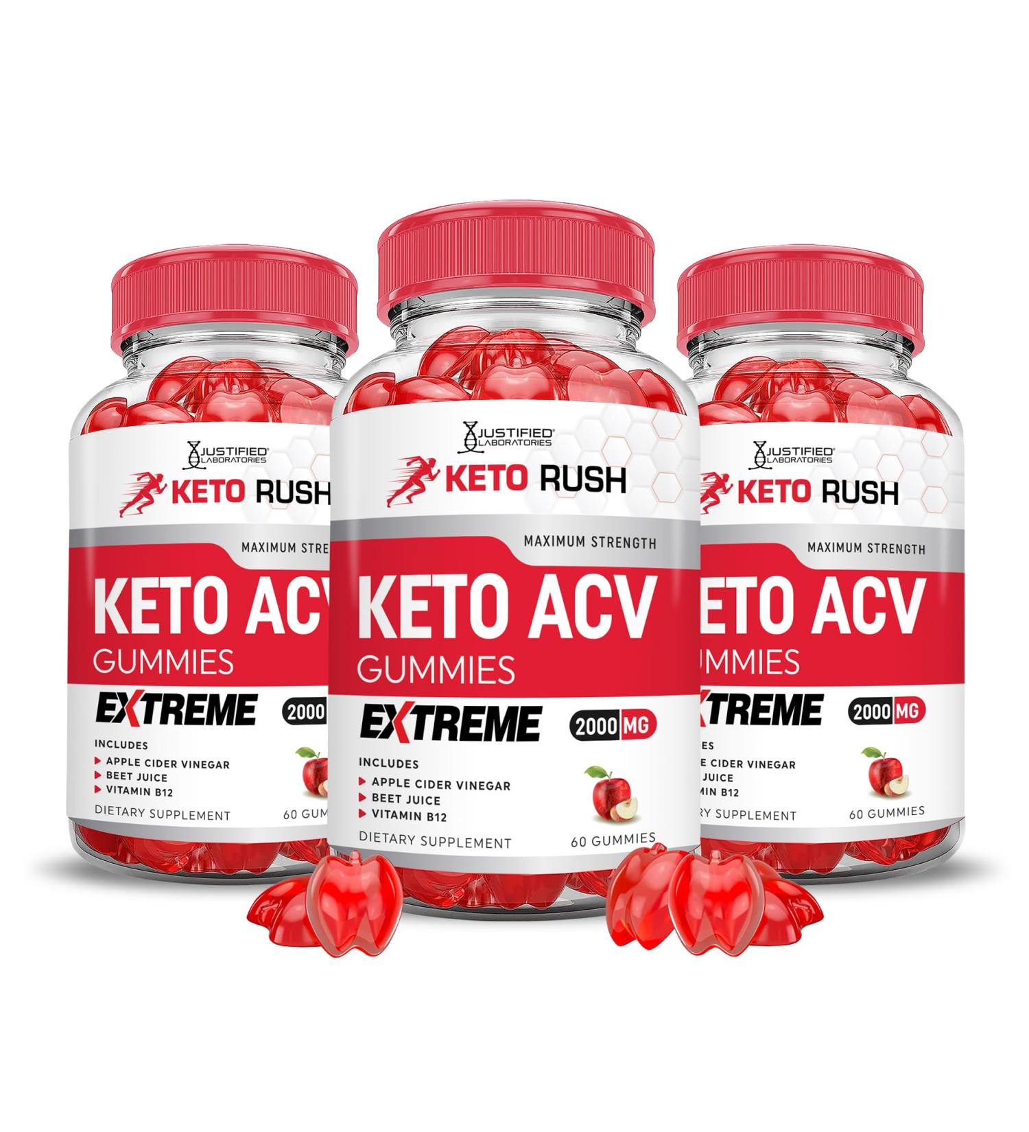 Buy 3 Pack Keto Rush ACV Gummies - 2000MG Apple Cider Vinegar with Pomegranate & Beet Juice - Vegan Non-GMO 180 Gummies for Optimal Keto Support - Buy Online on GoSupps.com