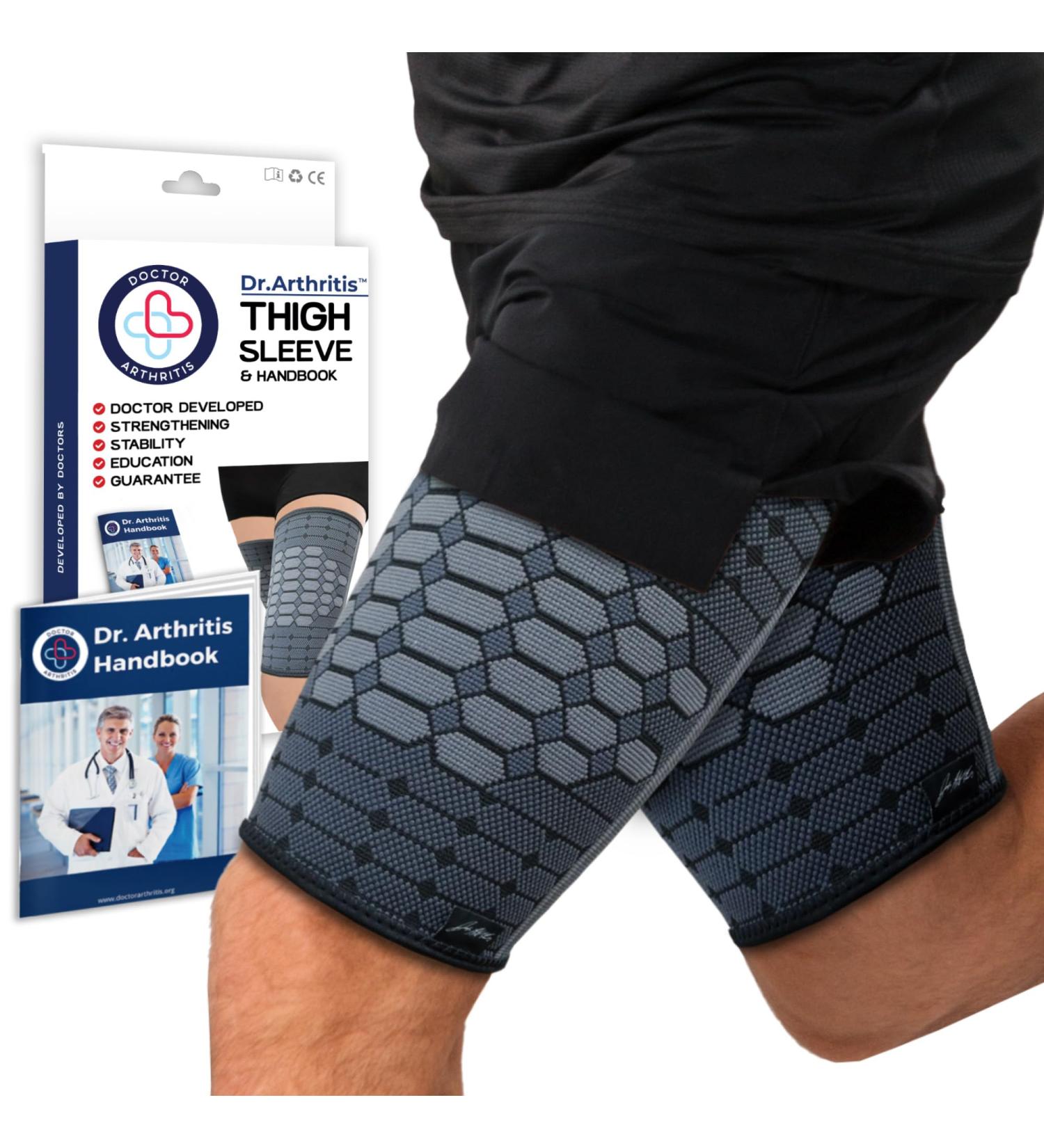 Doctor Developed Thigh Compression Sleeve for Women & Men | Breathable Hamstring Support & Groin Brace | Medical Leg Wraps - Medium Grey (1 Pair - Buy Online on GoSupps.com