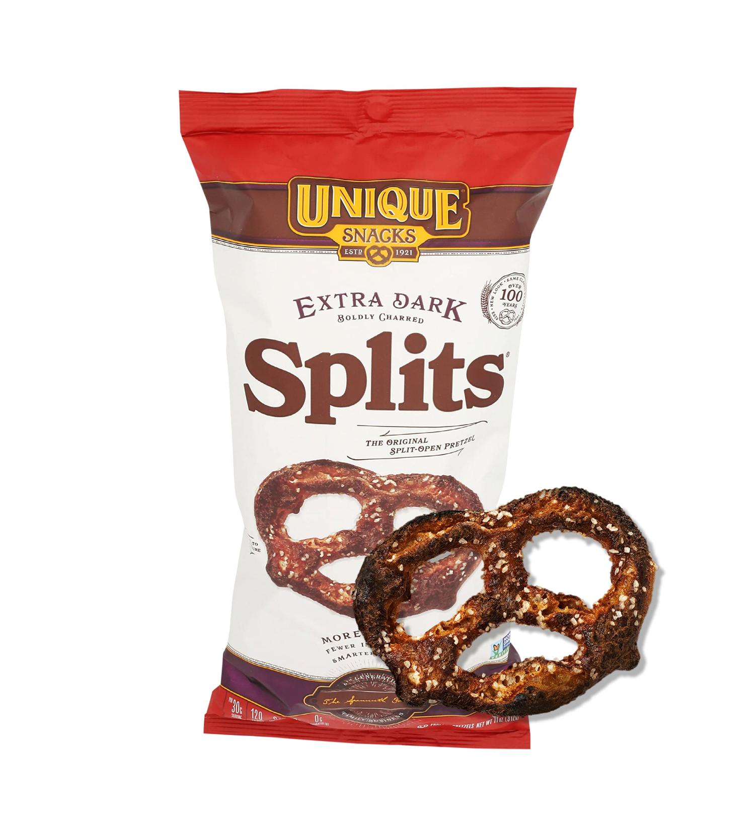 Unique Snacks Extra Dark Splits Pretzels - Vegan, Non-GMO, Kosher 11oz (Pack of 12) - Buy Online on GoSupps.com