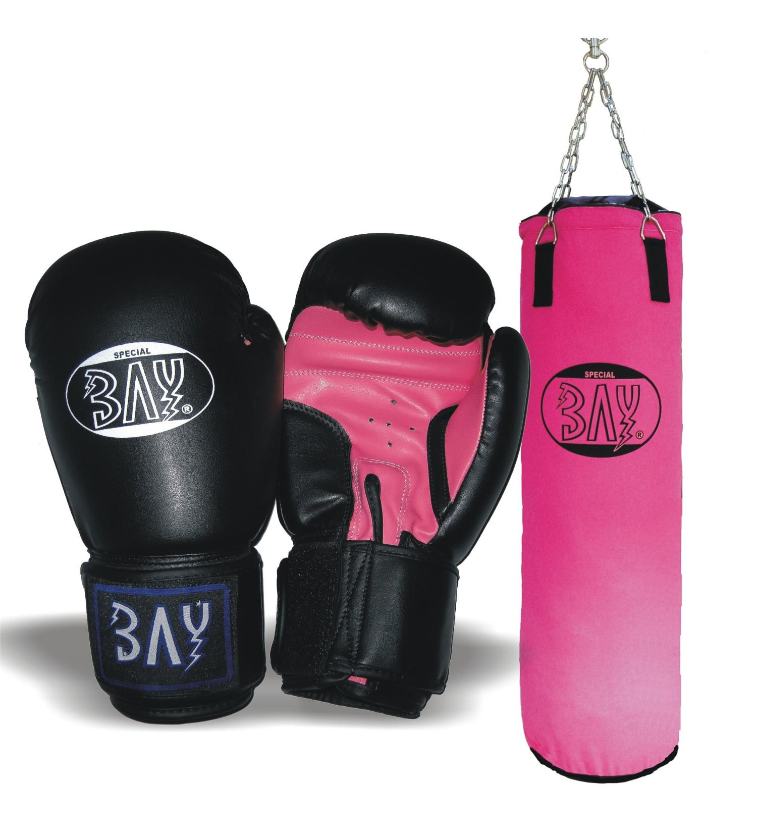 Bay BoxSet pink / black sandbag+boxing gloves "Future black / pink" 130x35 cm gloves sandbag gloves device handheld shoes box set punching bag kids kids junior senior adult women pink 6 8 ounces for oz 8 ounces