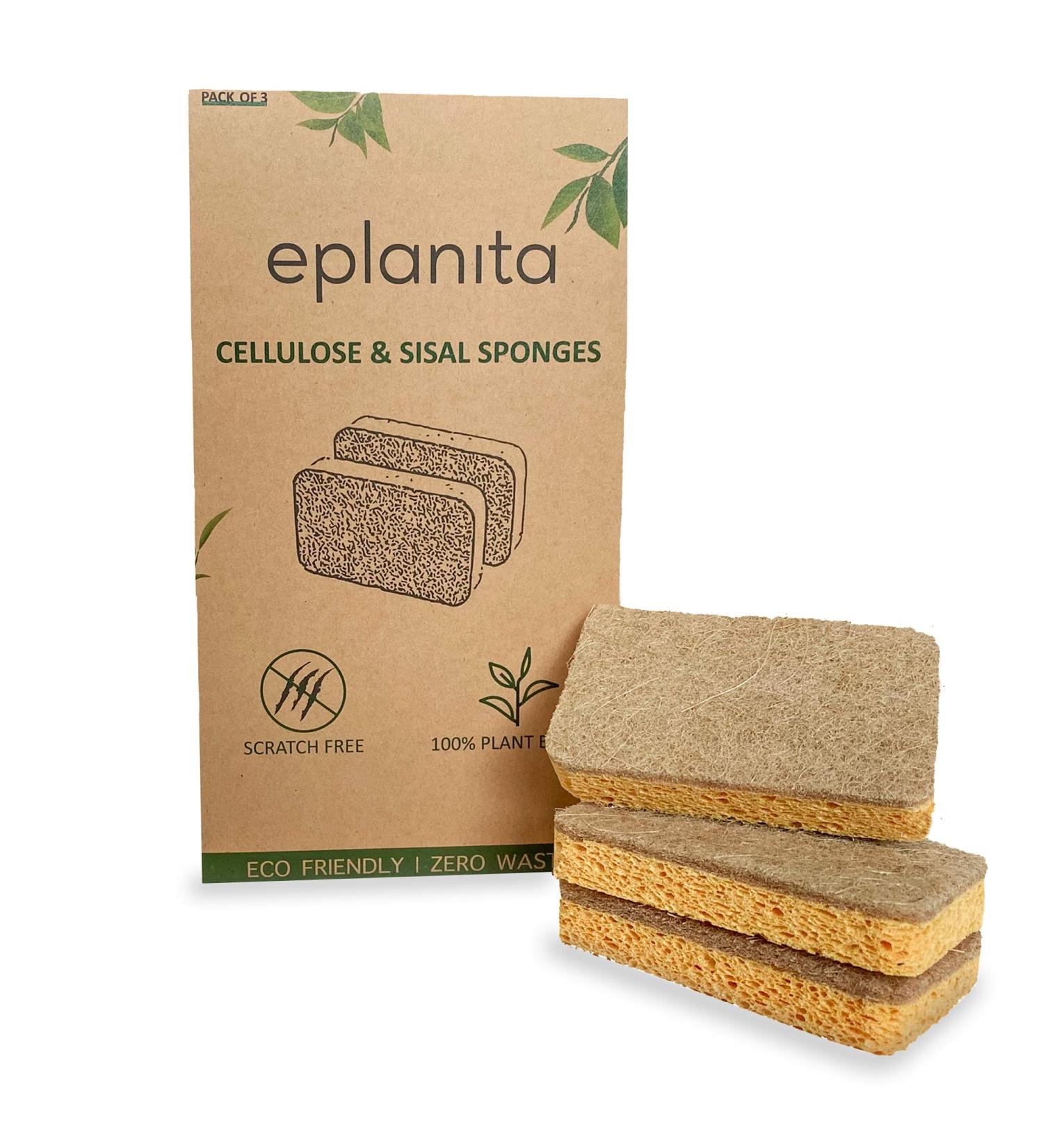 Eplanita Natural Plant Based Scrub Sponges - Non-Scratch Biodegradable Eco Scourers (3 Pack) - Buy Online on GoSupps.com