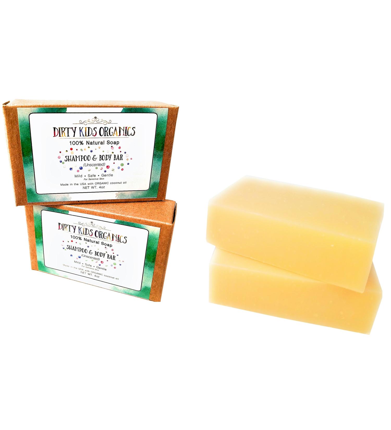 2 Pack Baby & Kid Shampoo & Body Wash Bar Soap 4 Oz | Natural Organic Formula | Head Face Body Hair | No Scents Colors Additives | Dirty Kids Organics - Buy Online on GoSupps.com